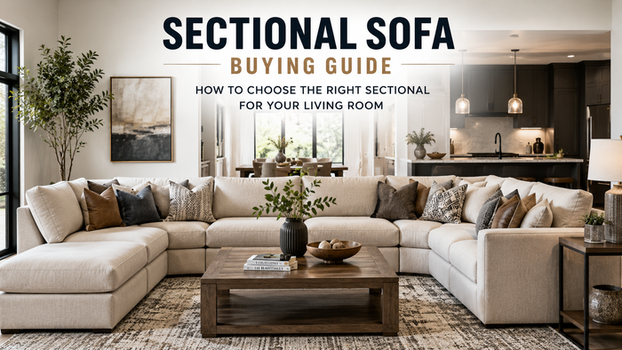 Luxury living room with a modern sectional sofa, neutral beige and cream tones, soft natural lighting, elegant home decor, coffee table