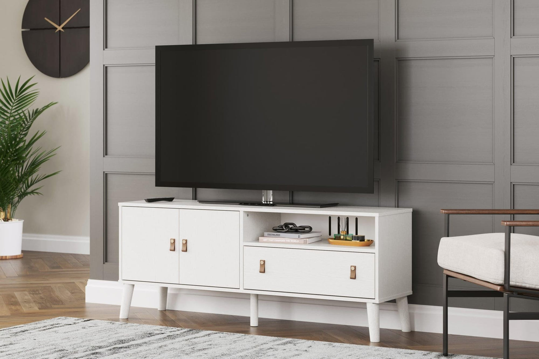 EW1024-268 white TV stand front angle