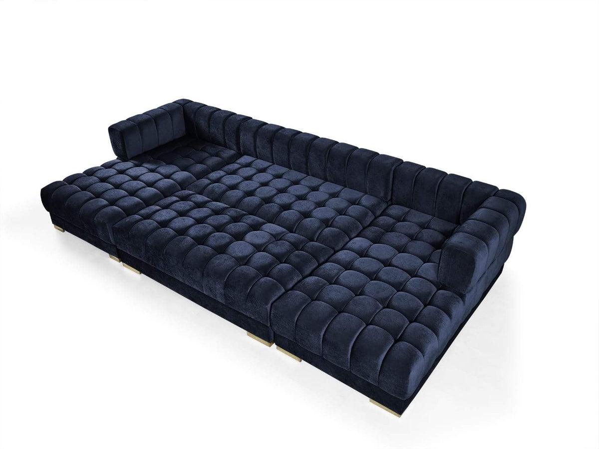 Top view of Mia Navy Velvet Rectangle Ottoman highlighting plush navy velvet