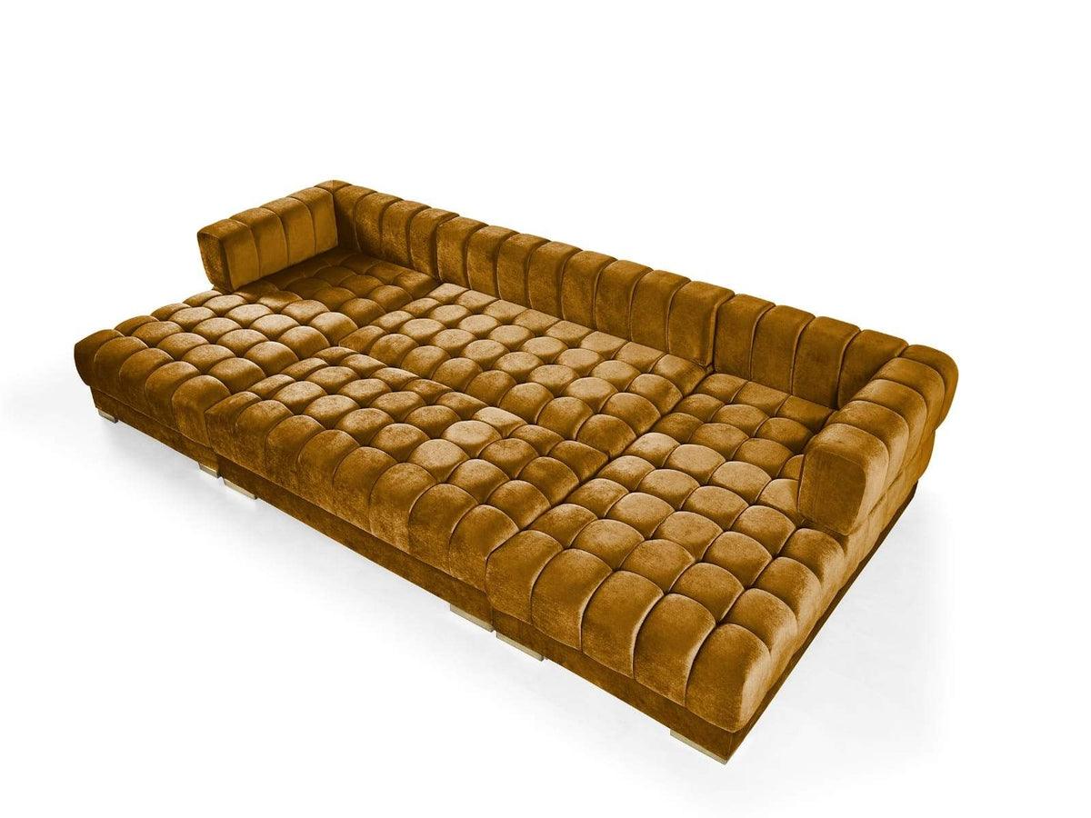 Mia Mustard Velvet Rectangle Ottoman close-up showing velvet texture and wooden leg detail