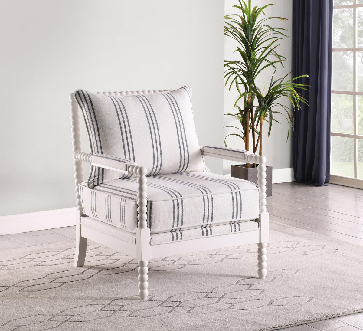 Blanchett Accent Chair white with navy stripes front view