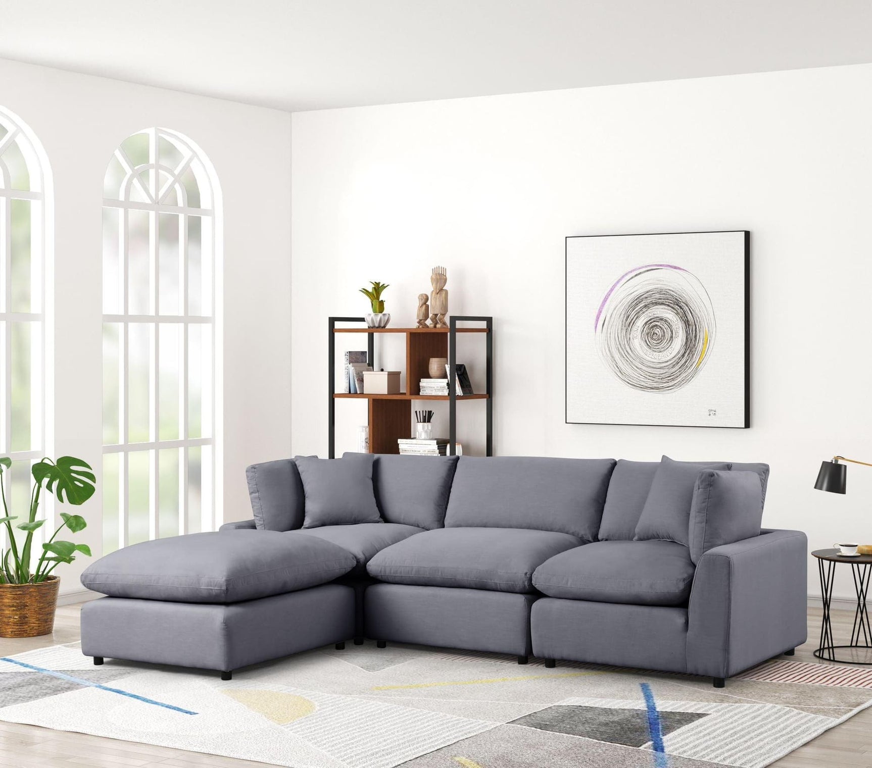 Sky Charcoal Linen Modular Sectional sofa front view