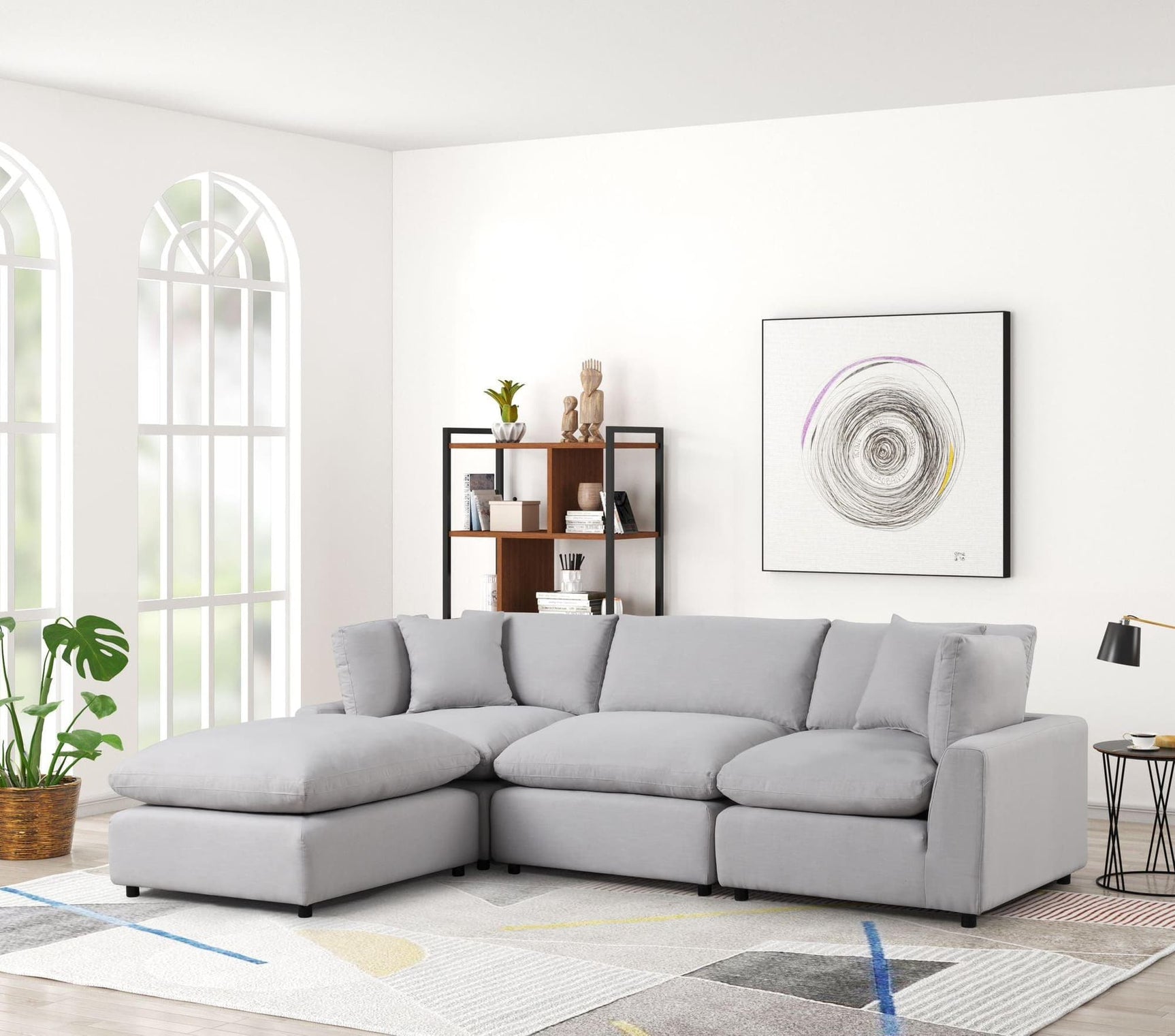 Sky Gray Linen Modular Sectional Sofa main view