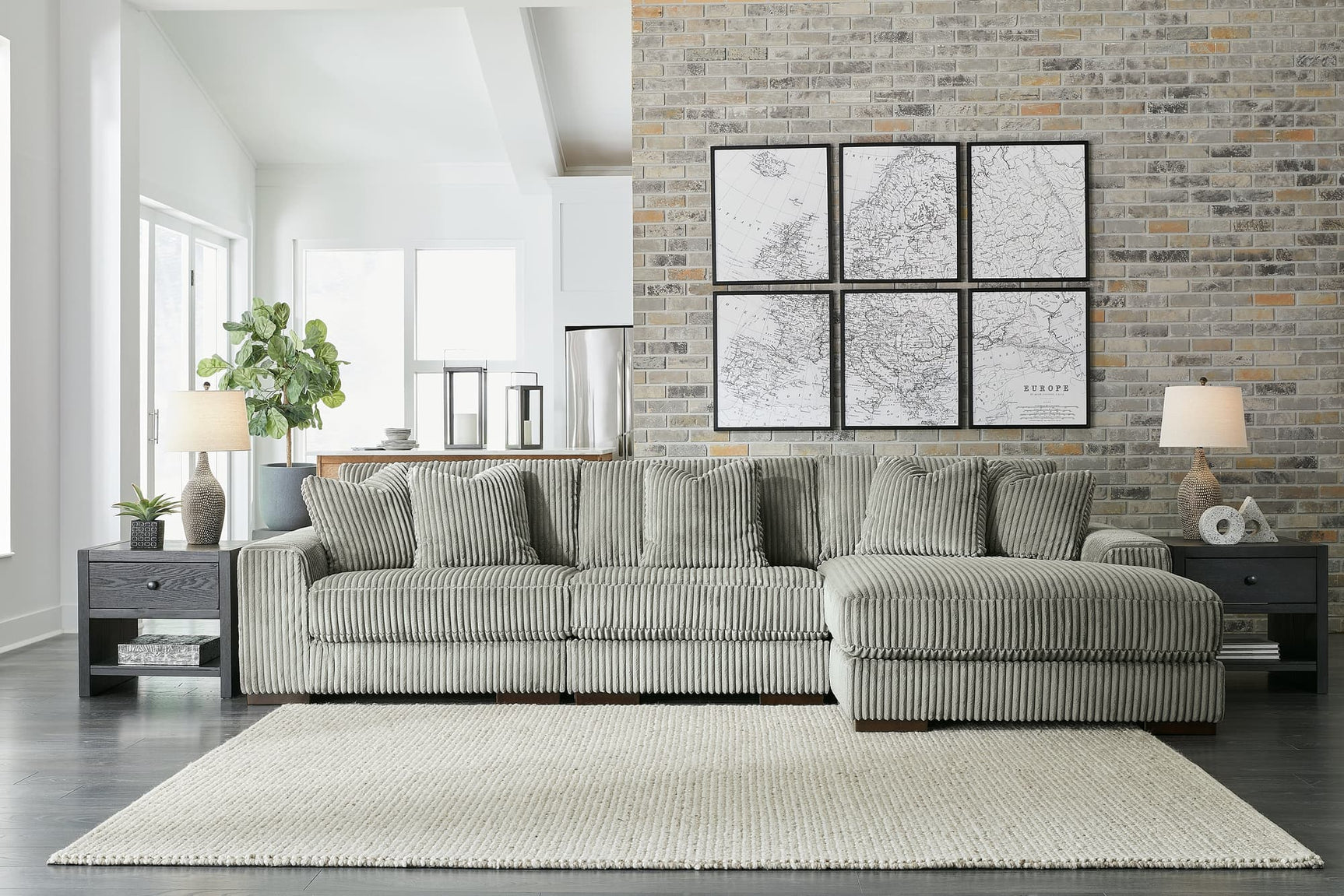 main view of Lindyn Fog Velvet 3-Piece Sectional Sofa with Chaise