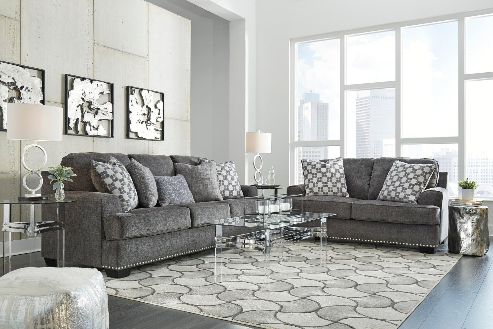 Ashley 959-04 Living Room Set main view showing gray sofa and loveseat