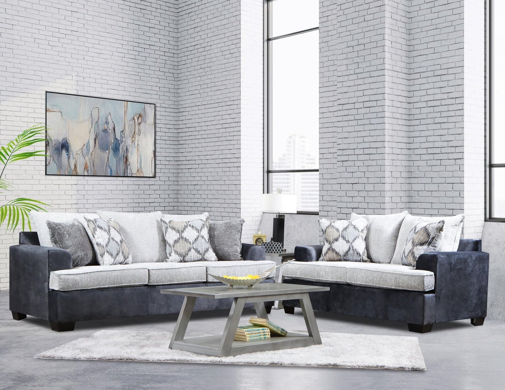 Goin Charcoal living room set main view showing sofa and loveseat