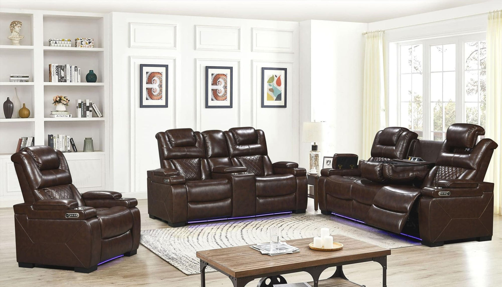 Woodland Brown 3-Piece power reclining sofa set front view