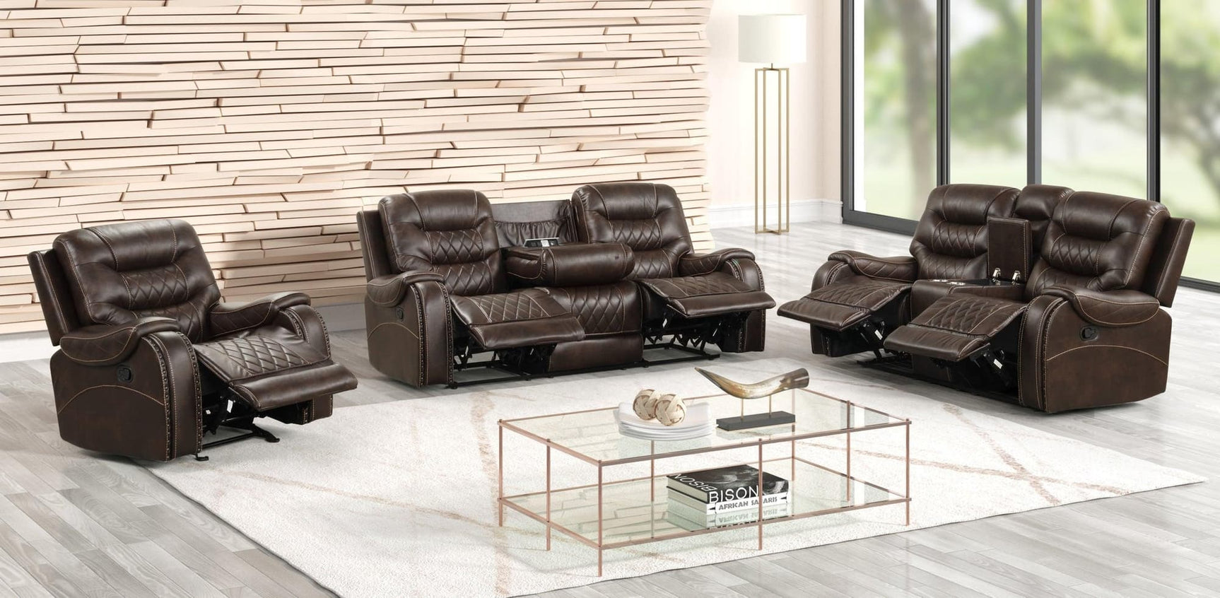 Ashley2002 oversized 3-piece reclining set brown leather gel front view