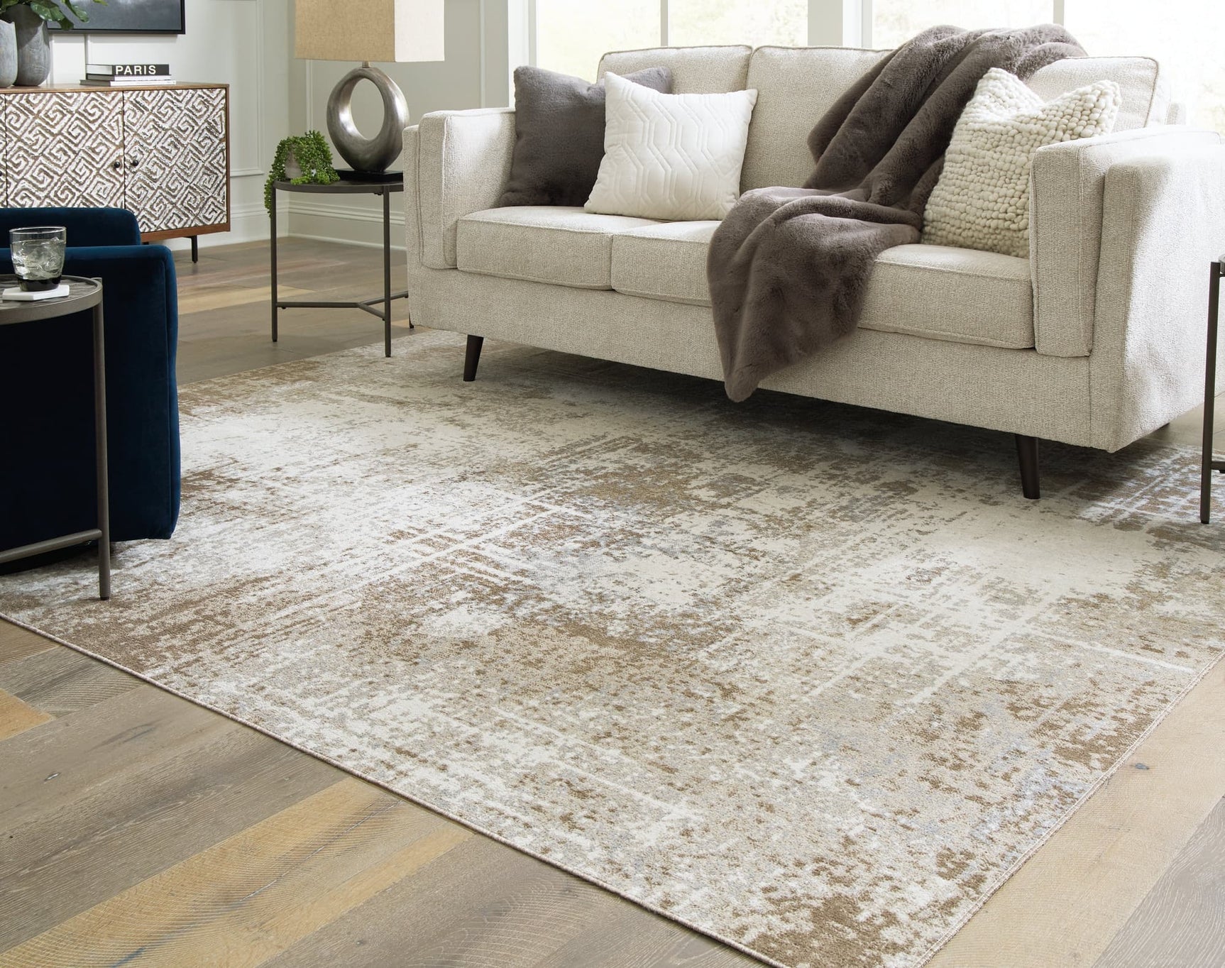 Grifflain abstract tan brown gray 8x10 rug top view