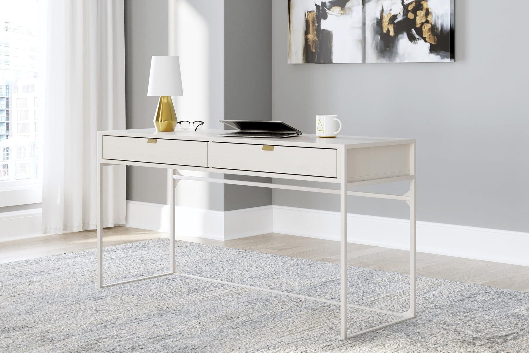Harlow white office desk front view