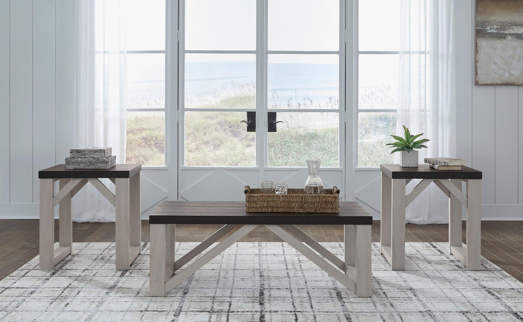 Dorrinson Occasional Table Set front view showing coffee and end tables