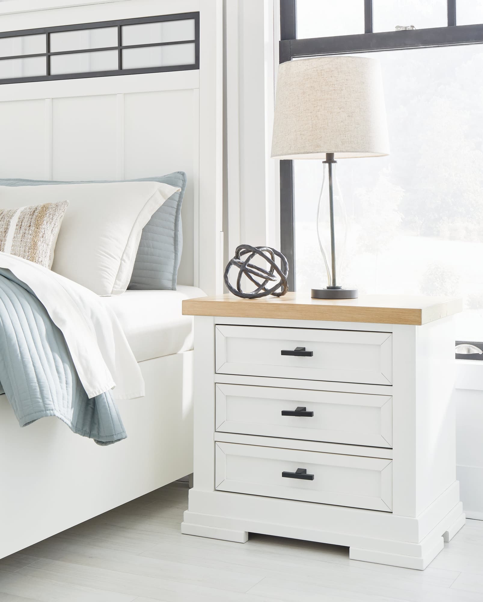 Ashbryn White and Natural Finish Nightstand front view