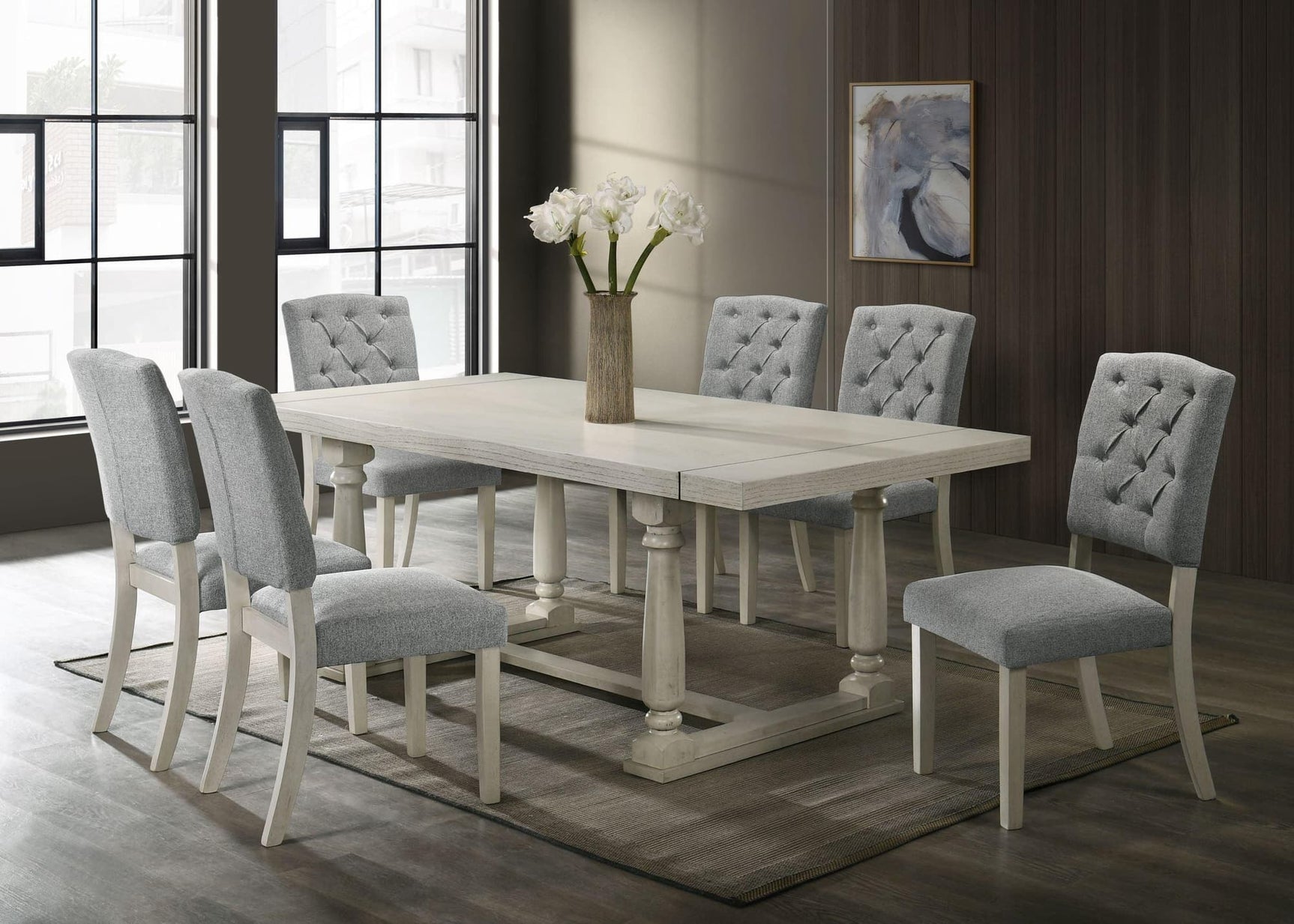 Henderson Antique White Dining Room Set with table and 6 chairs, side view