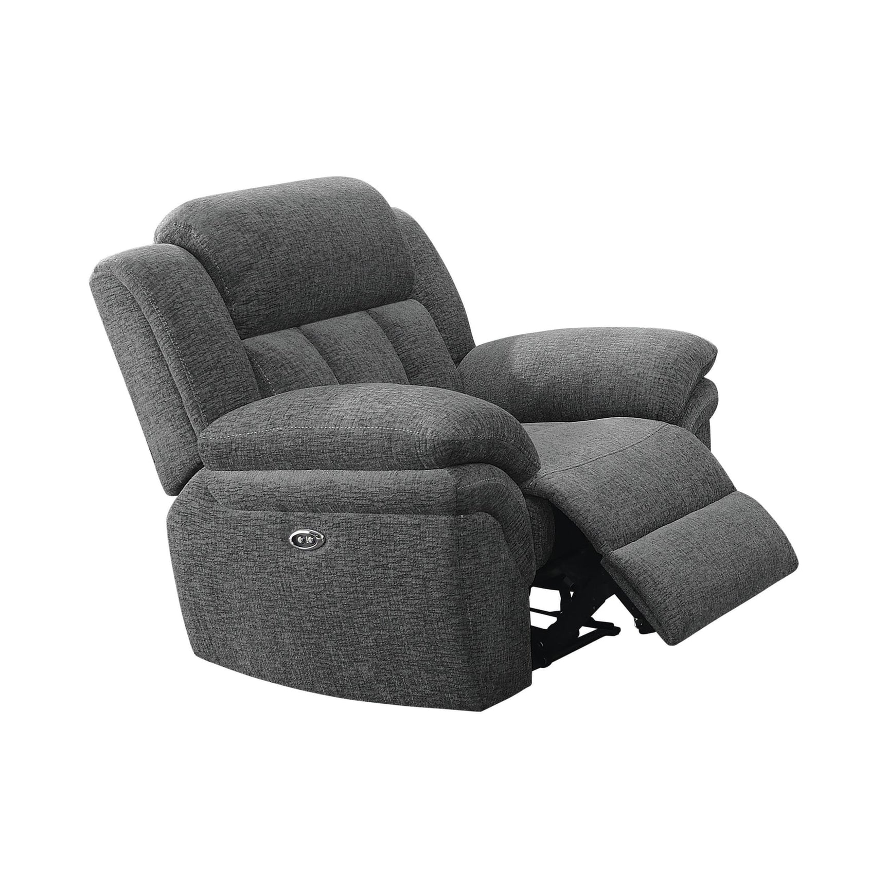 Bahrain Upholstered Power Glider Recliner Charcoal front angled view