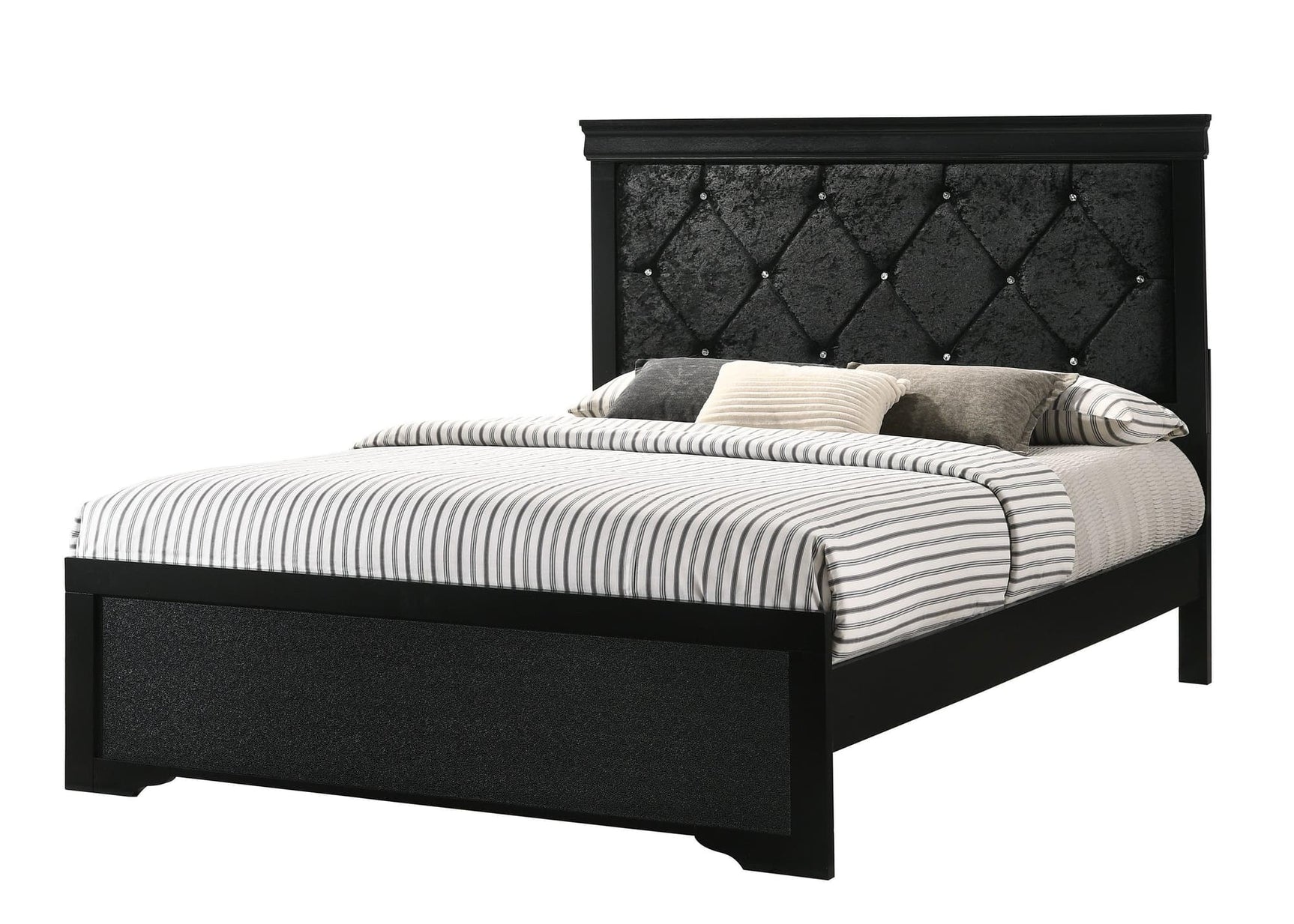 Amalia Black Velvet Tufted Upholstered Full Panel Bed front view