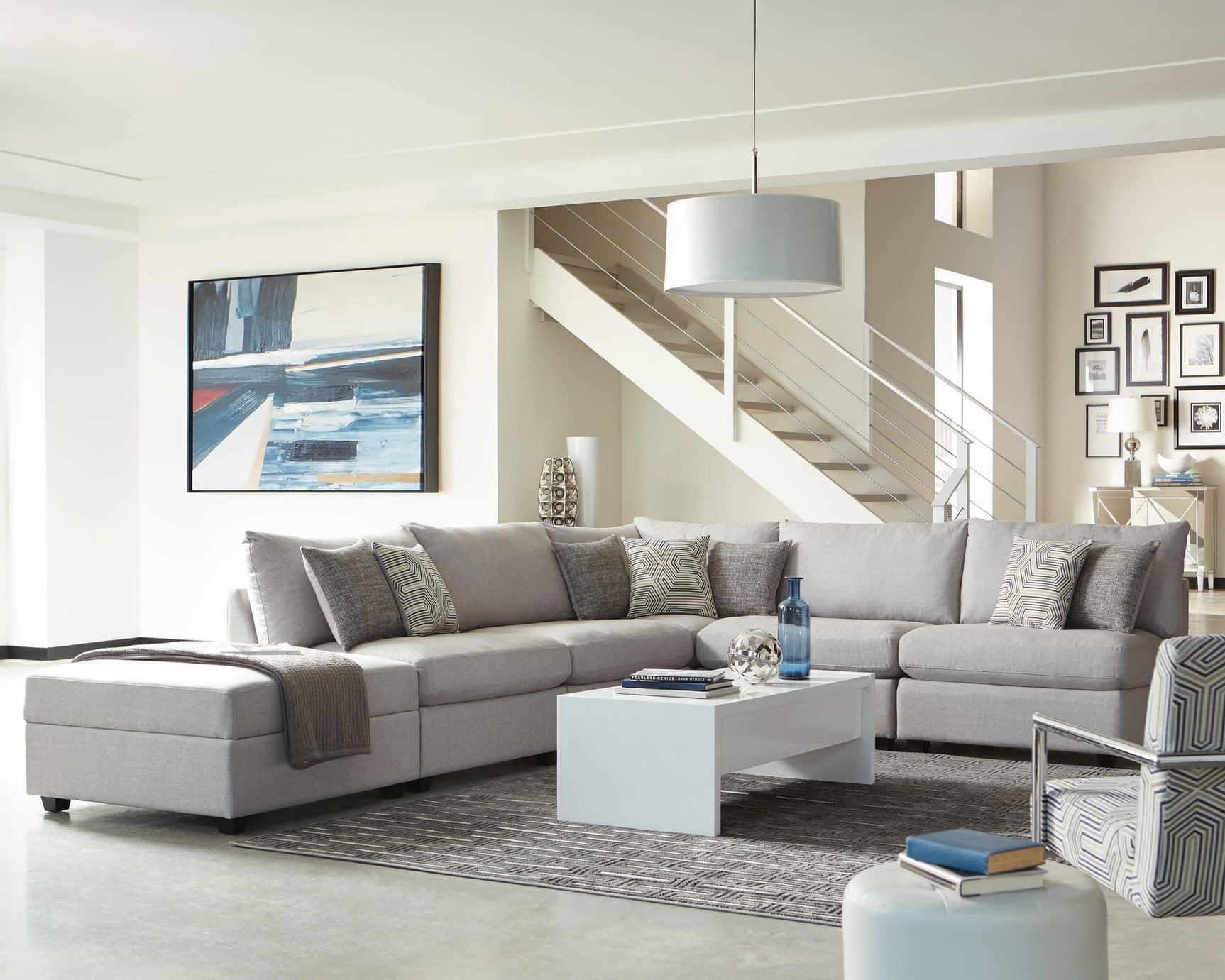 Cambria Light Grey Upholstered 6-Piece Sectional sofa main view