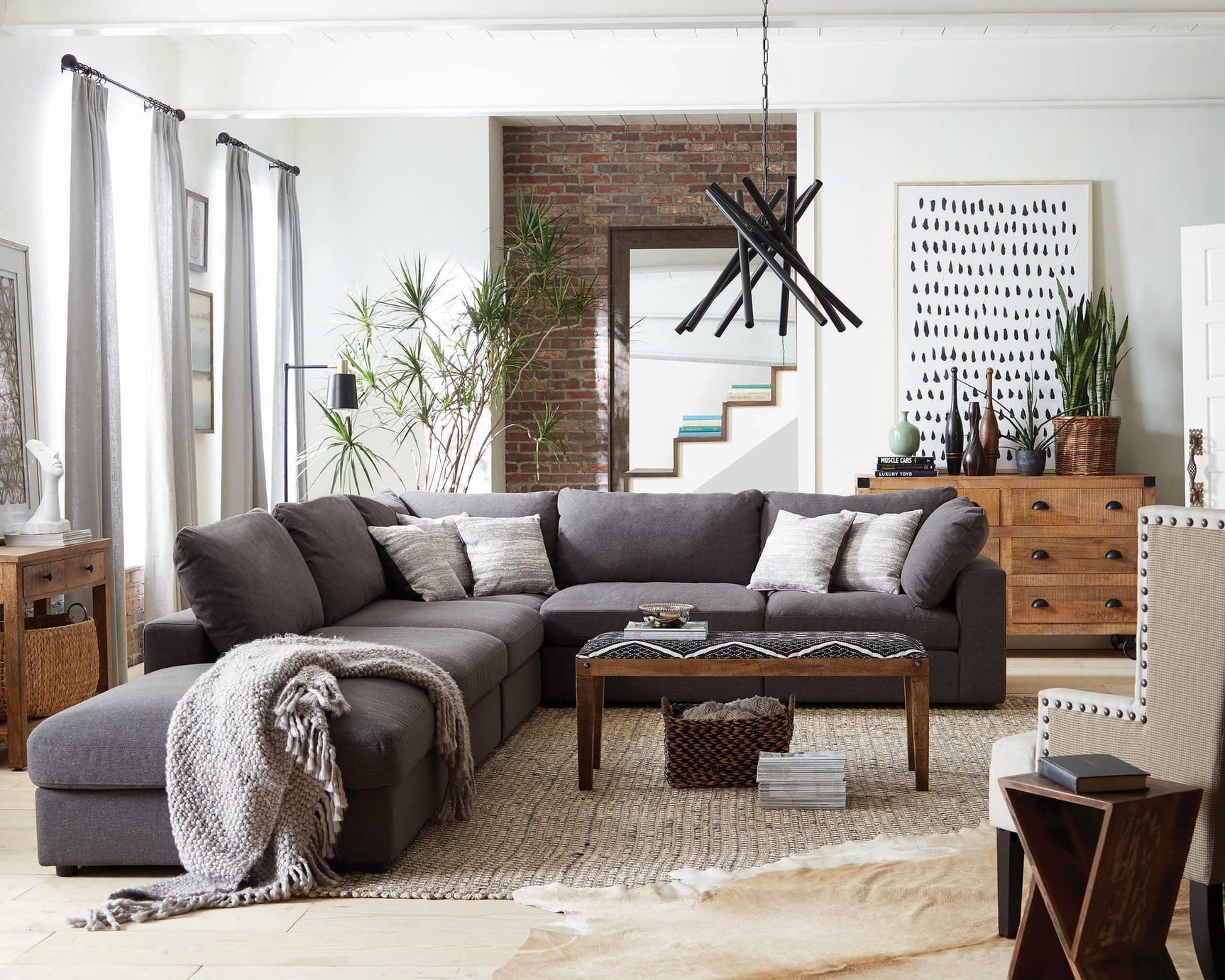 main view of Serene 6-Piece Upholstered Modular Sectional charcoal sectional sofa