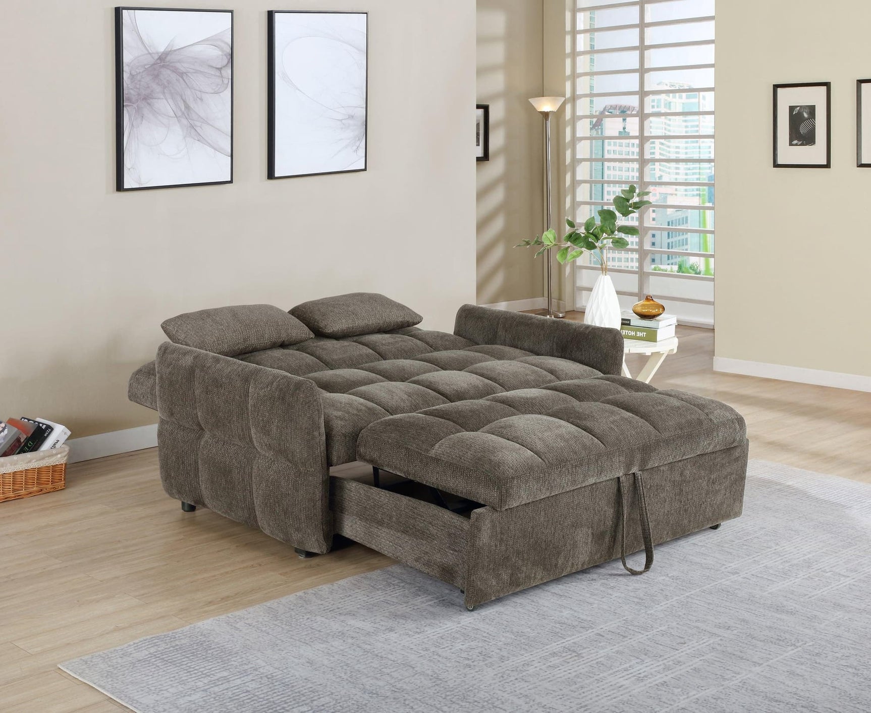 Cotswold Tufted Cushion Sleeper Sofa Bed Brown front angle