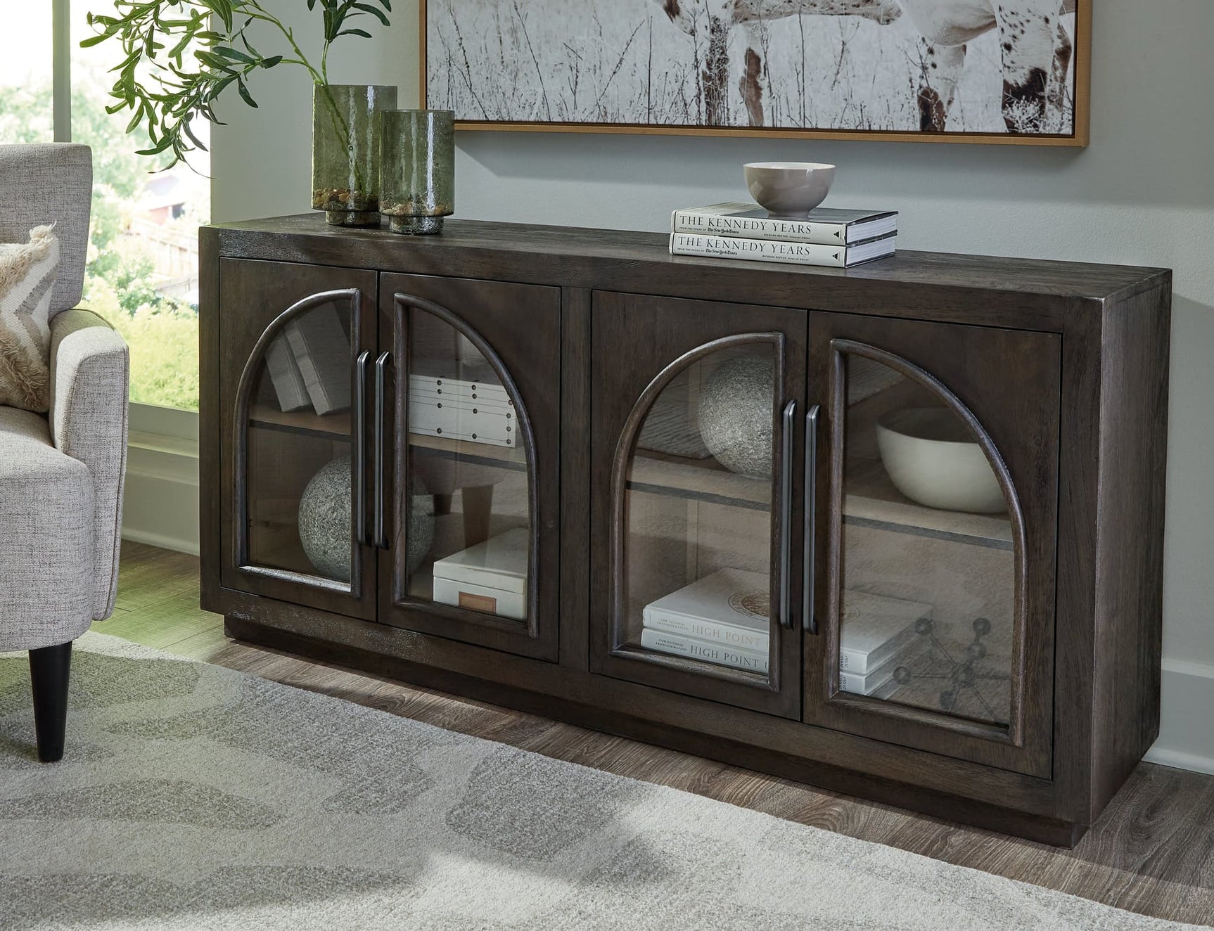 Dreley Grayish Brown Accent Cabinet front view