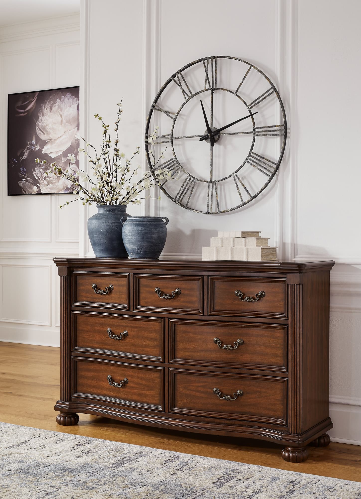 Lavinton dresser in cherry brown finish, front angle