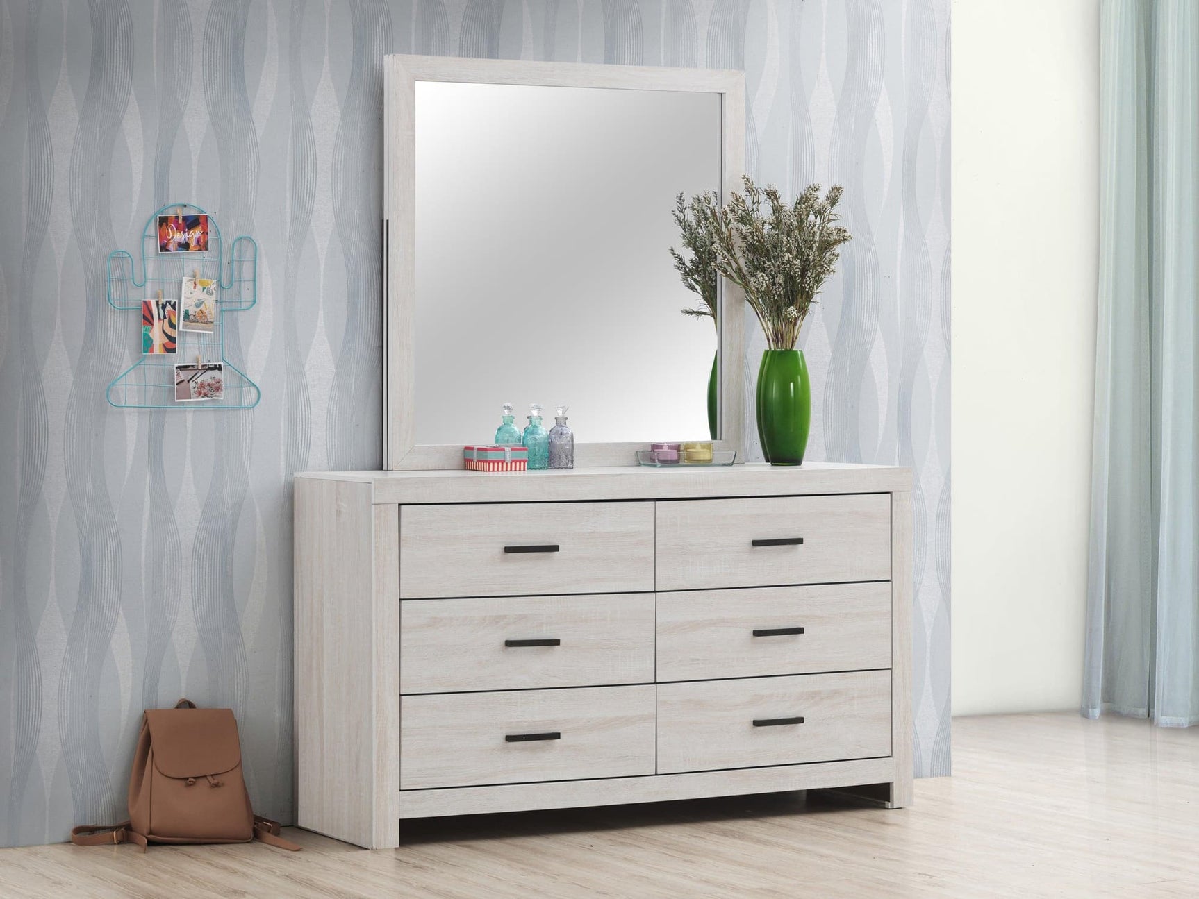 Front view of Brantford Rectangle Dresser Mirror in Coastal White