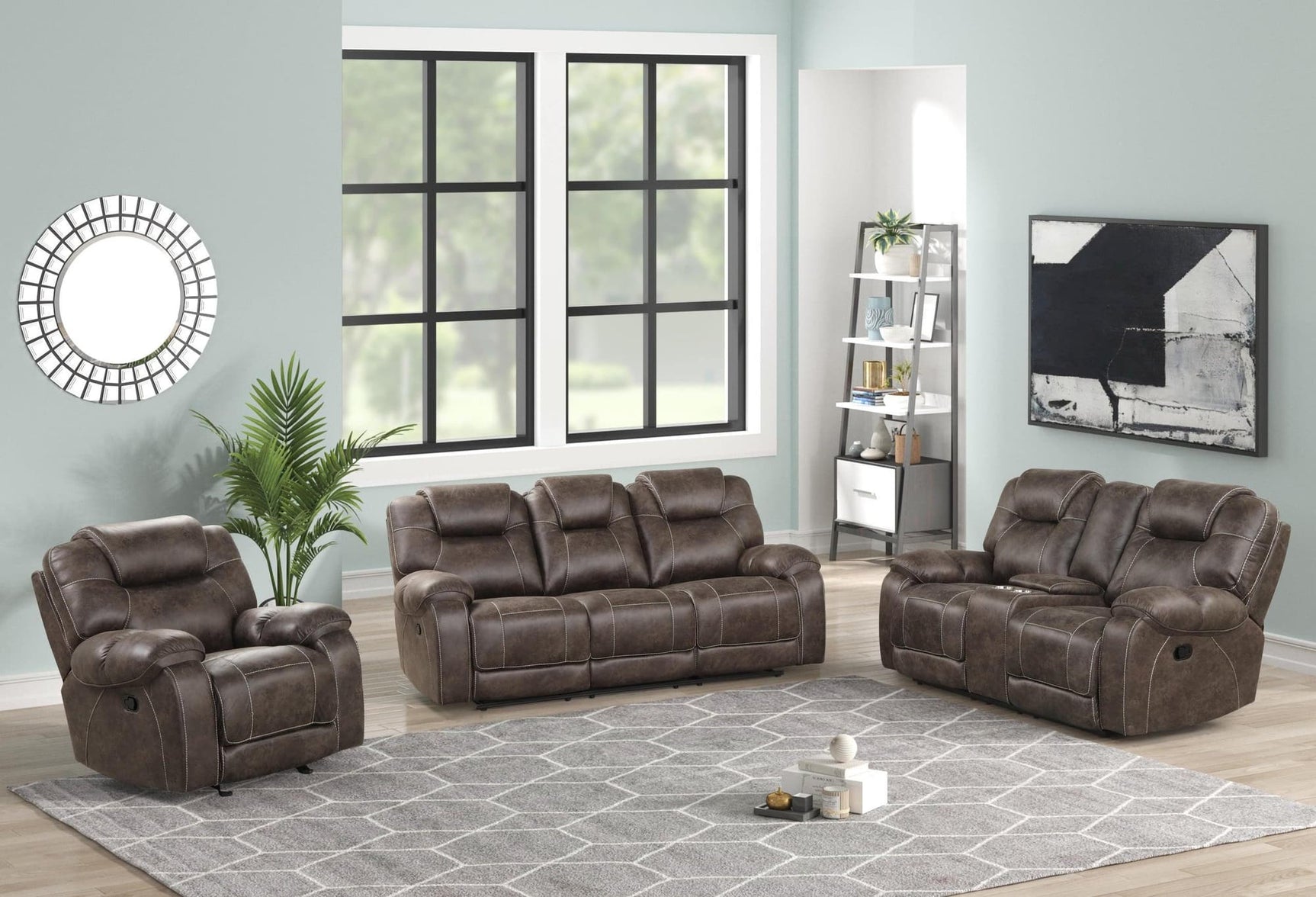 Madrid Chocolate Rustic Leather 3-Piece Reclining Set front view