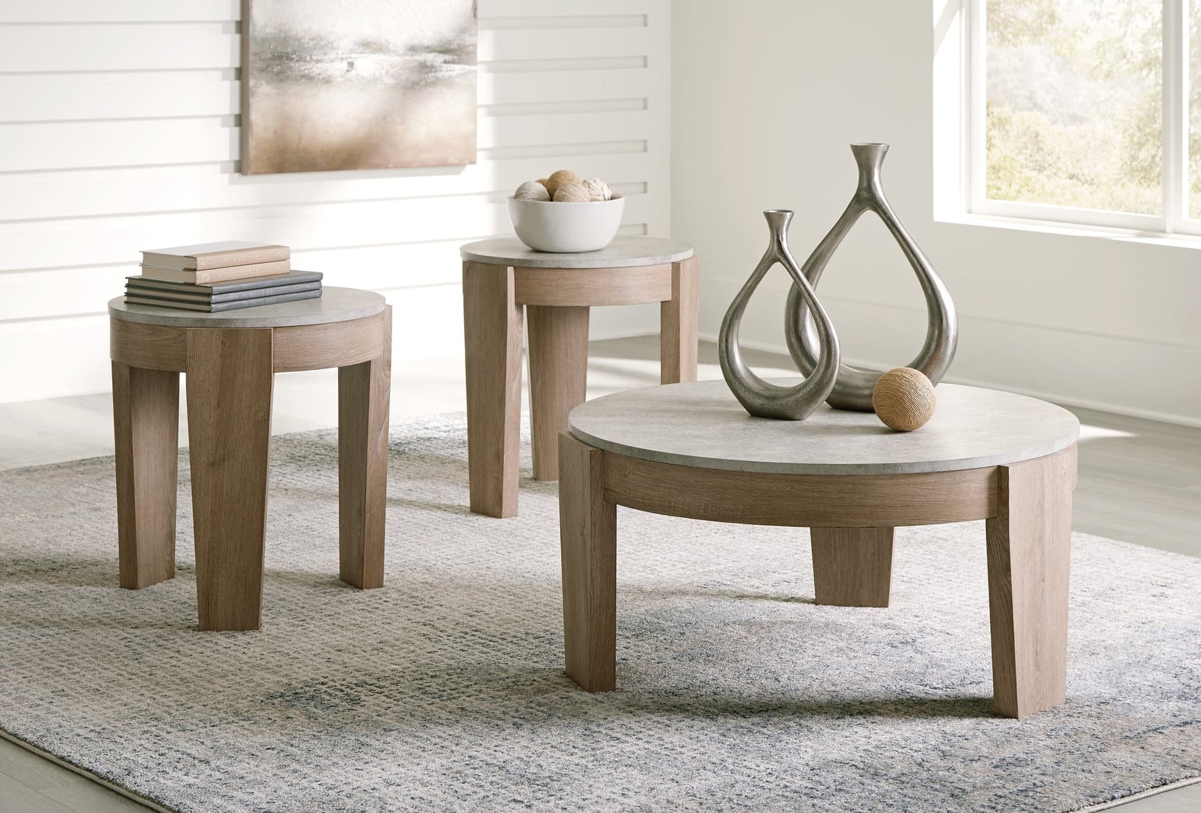 Guystone Light Brown Table Set of 3 - front angle view