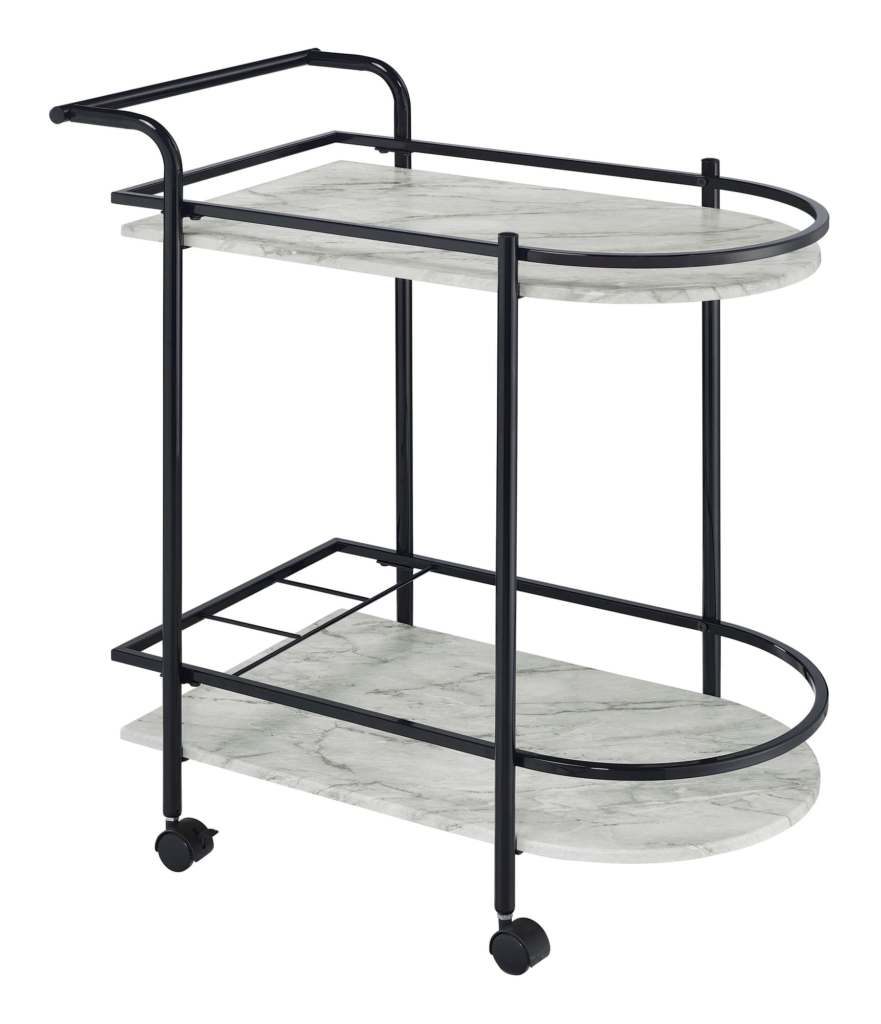 Desiree black bar cart with casters and wine rack front view