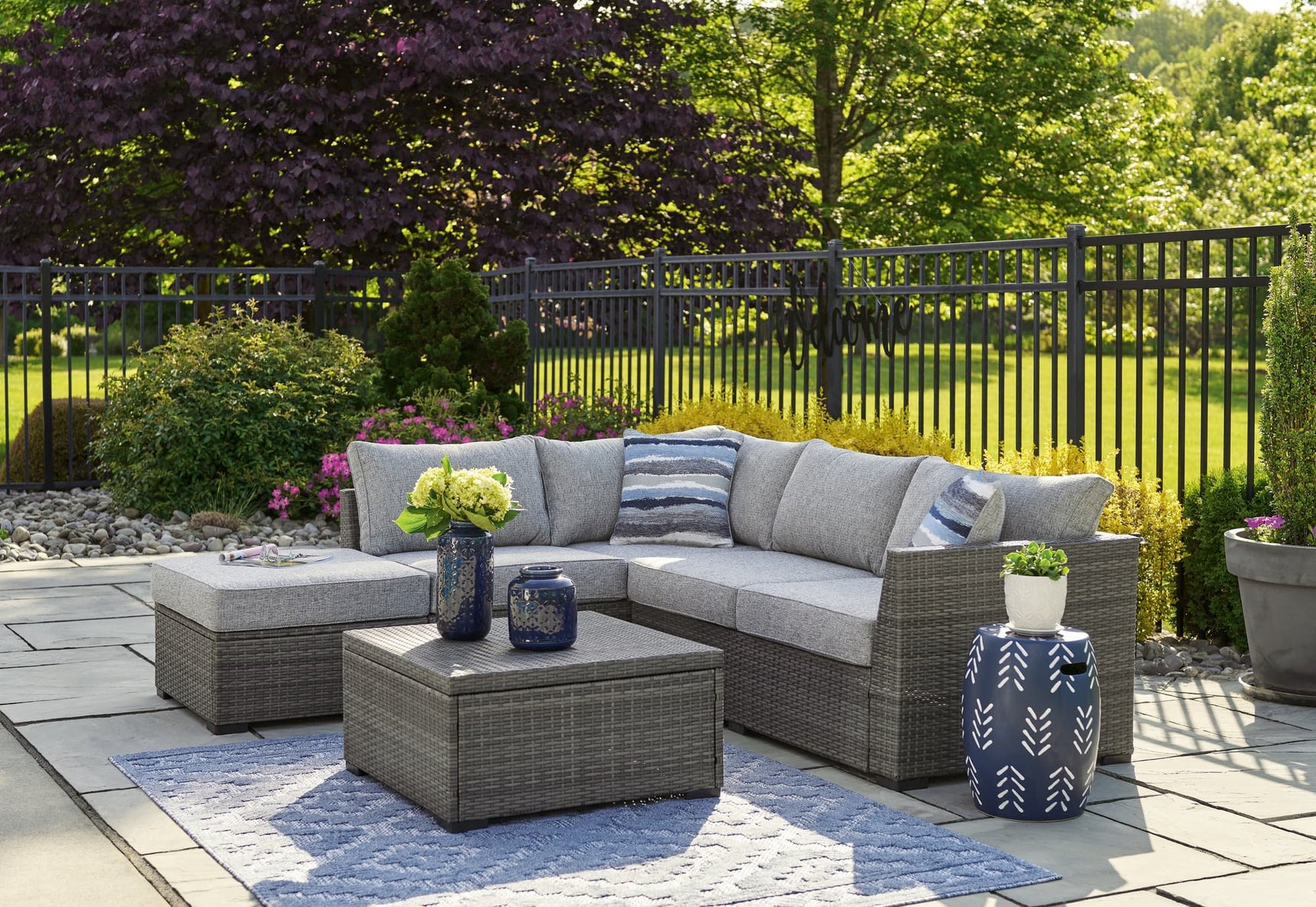 Petal Road gray outdoor loveseat sectional set front angle