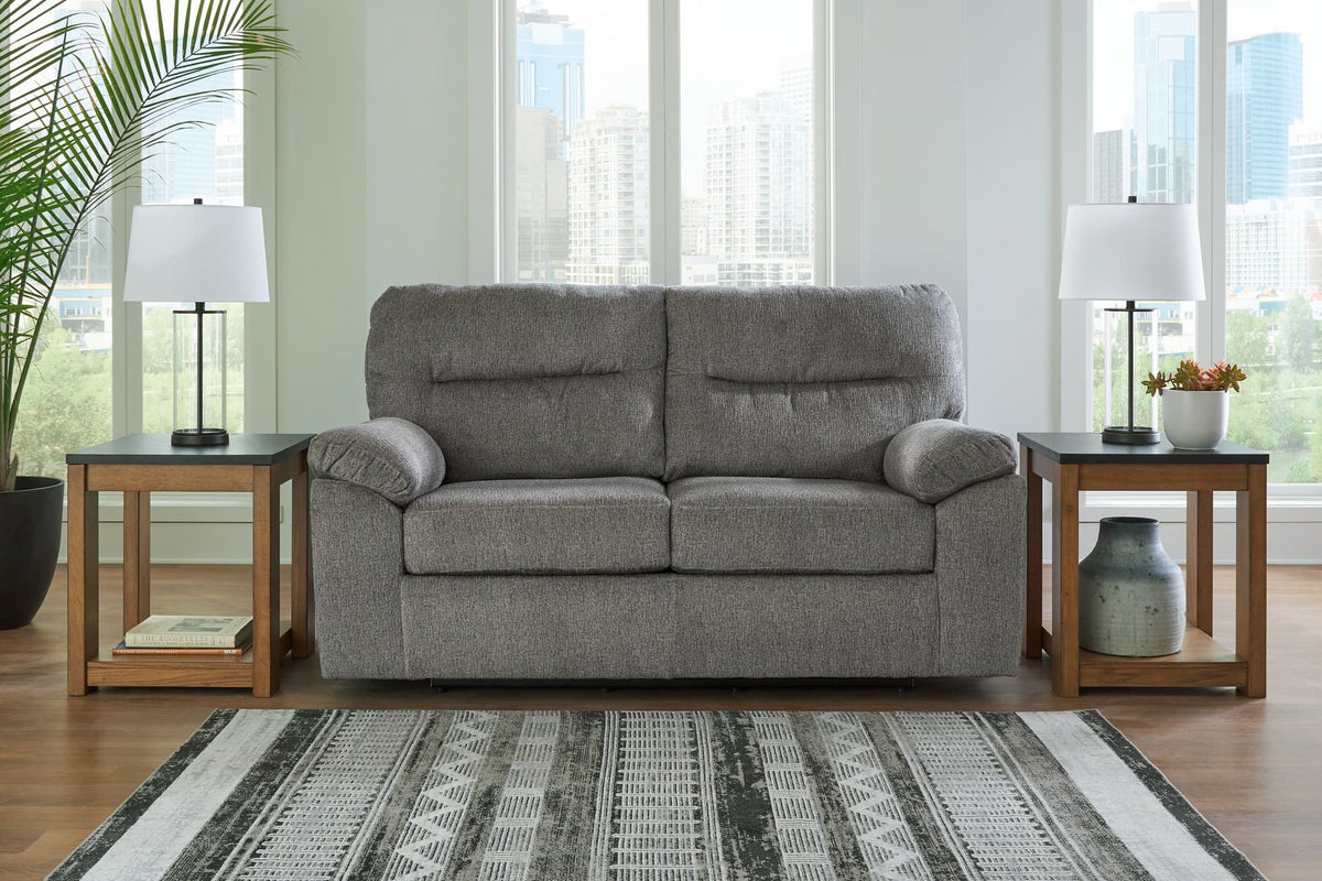 Bindura Mineral Velvet Glider Loveseat front view in mineral velvet