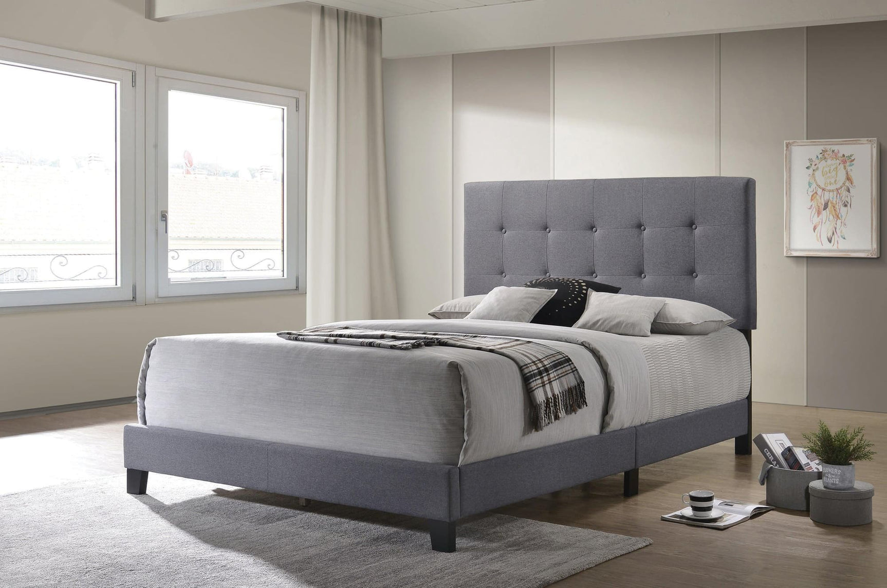 Mapes tufted upholstered eastern king bed charcoal front angle
