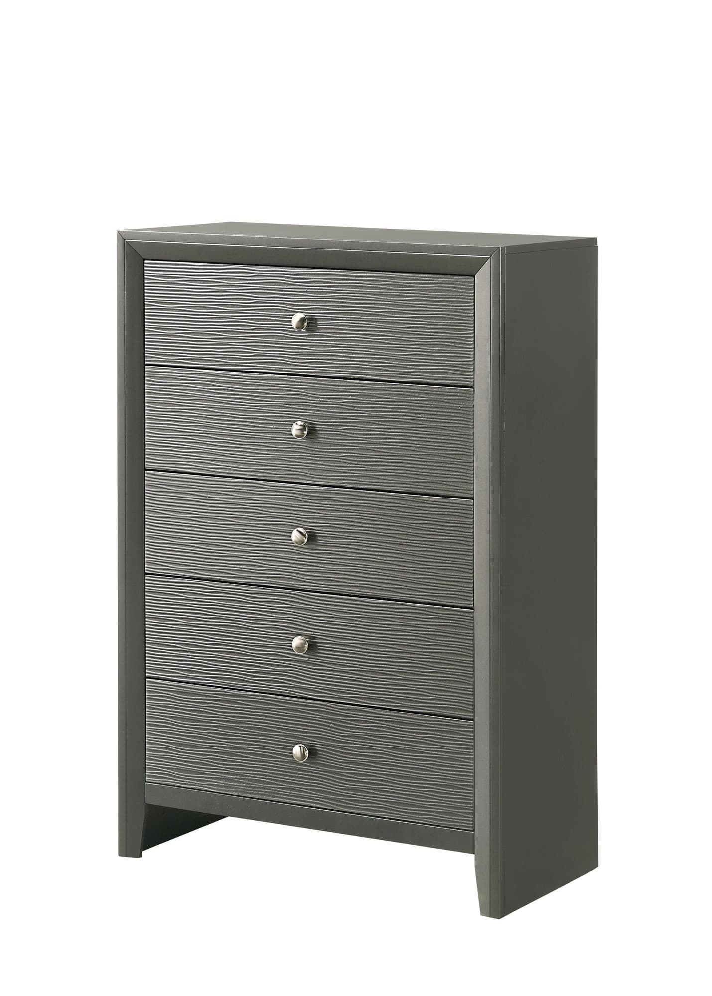 Denker Gunmetal Solid Wood Chest front view with 5 drawers
