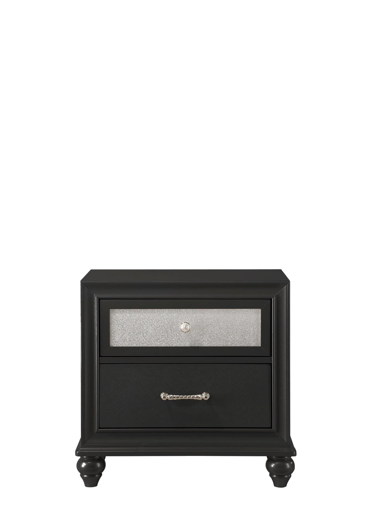Lila Black Nightstand front view showing two drawers