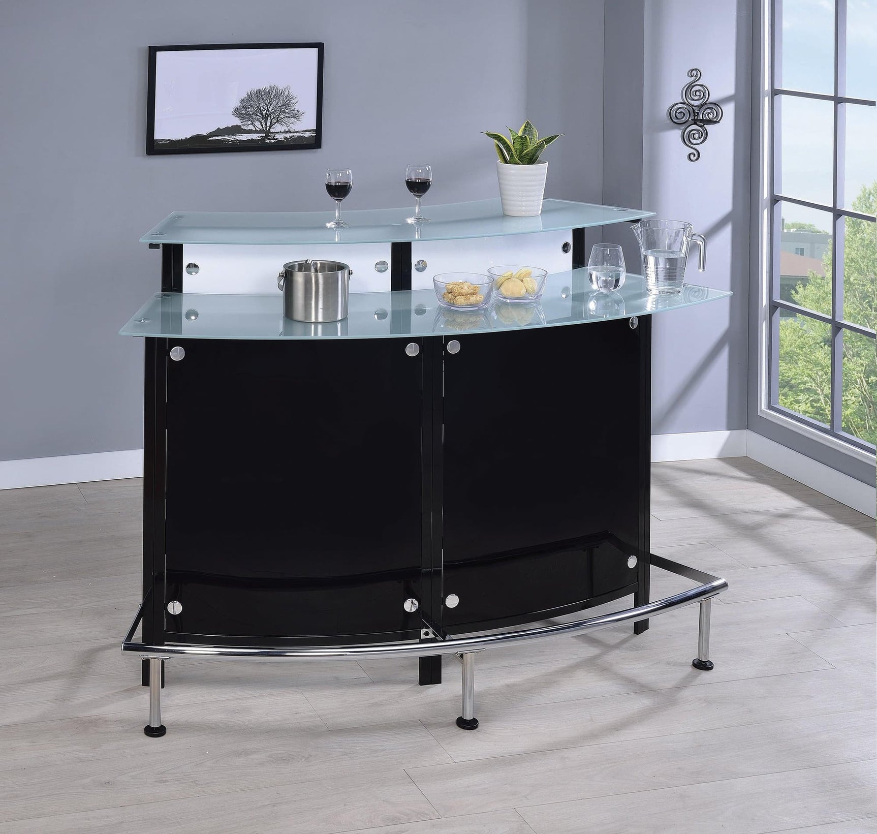Keystone Contemporary Black Glass Top Bar Unit front angle