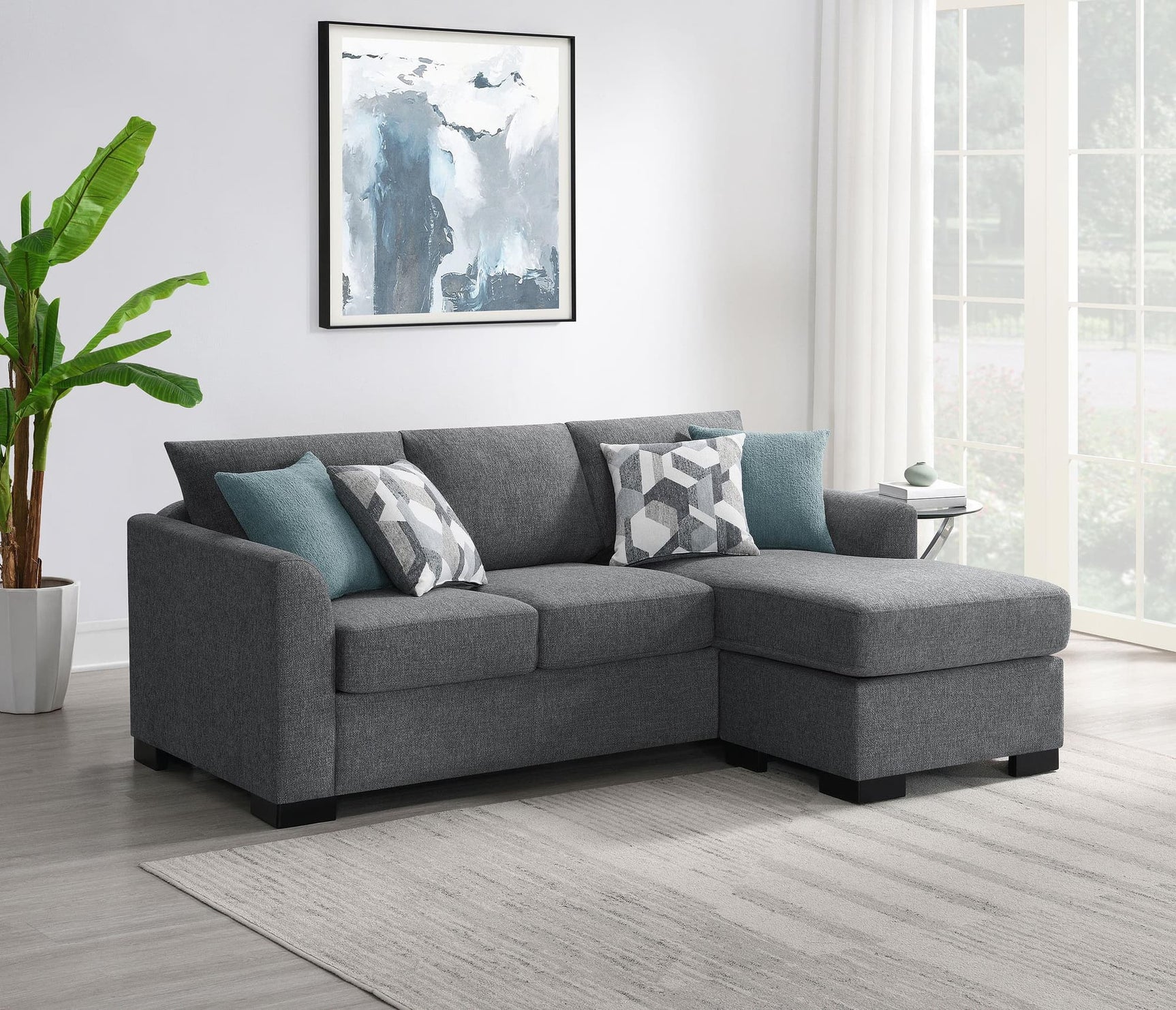 Storey Upholstered Sleeper Sectional Chaise Sofa grey front angle