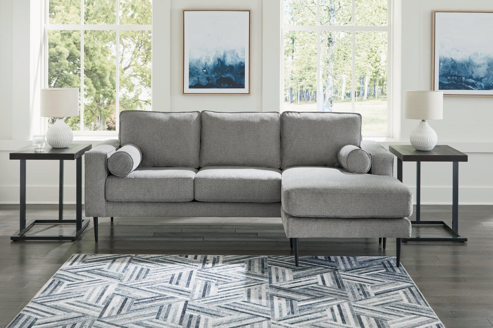 Hazela Charcoal Chenille Sofa Chaise front view