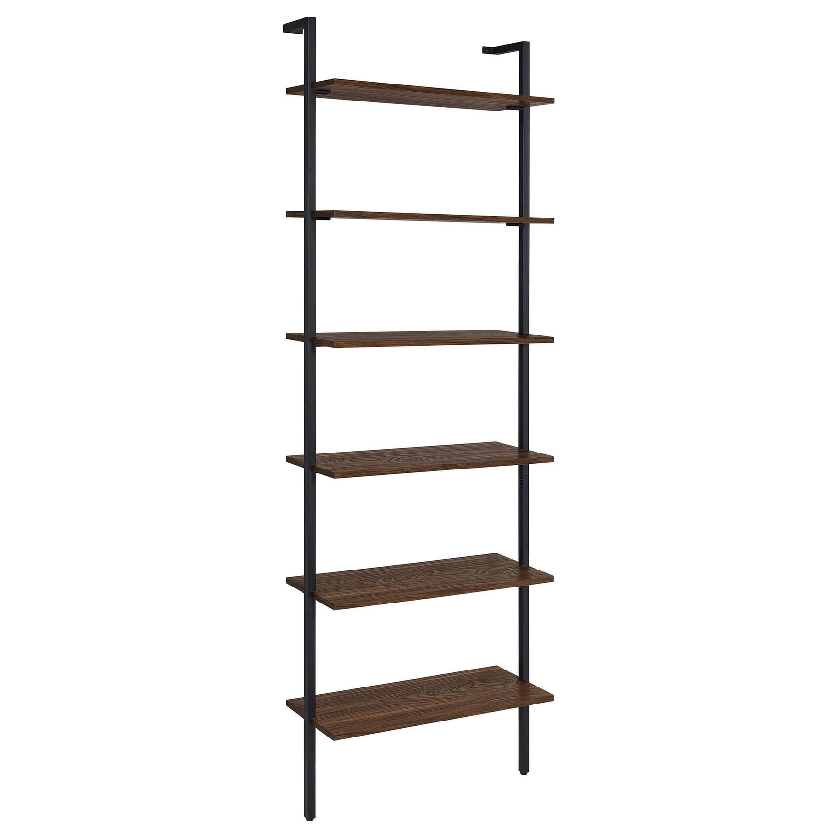 Gors modern wall bookcase in brown and black full front view