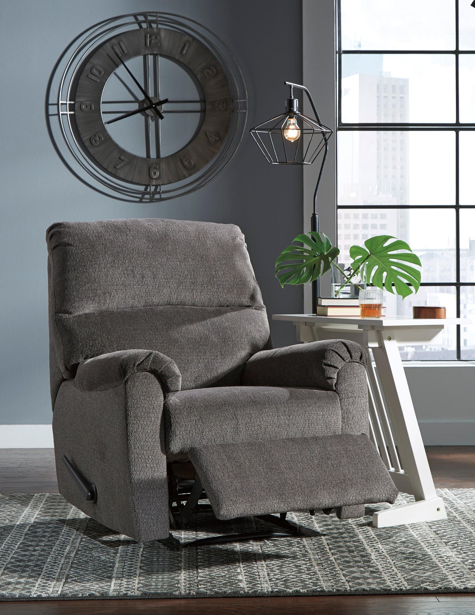 Nerviano Gray Zero Wall Recliner with metal frame and polyester upholstery front view