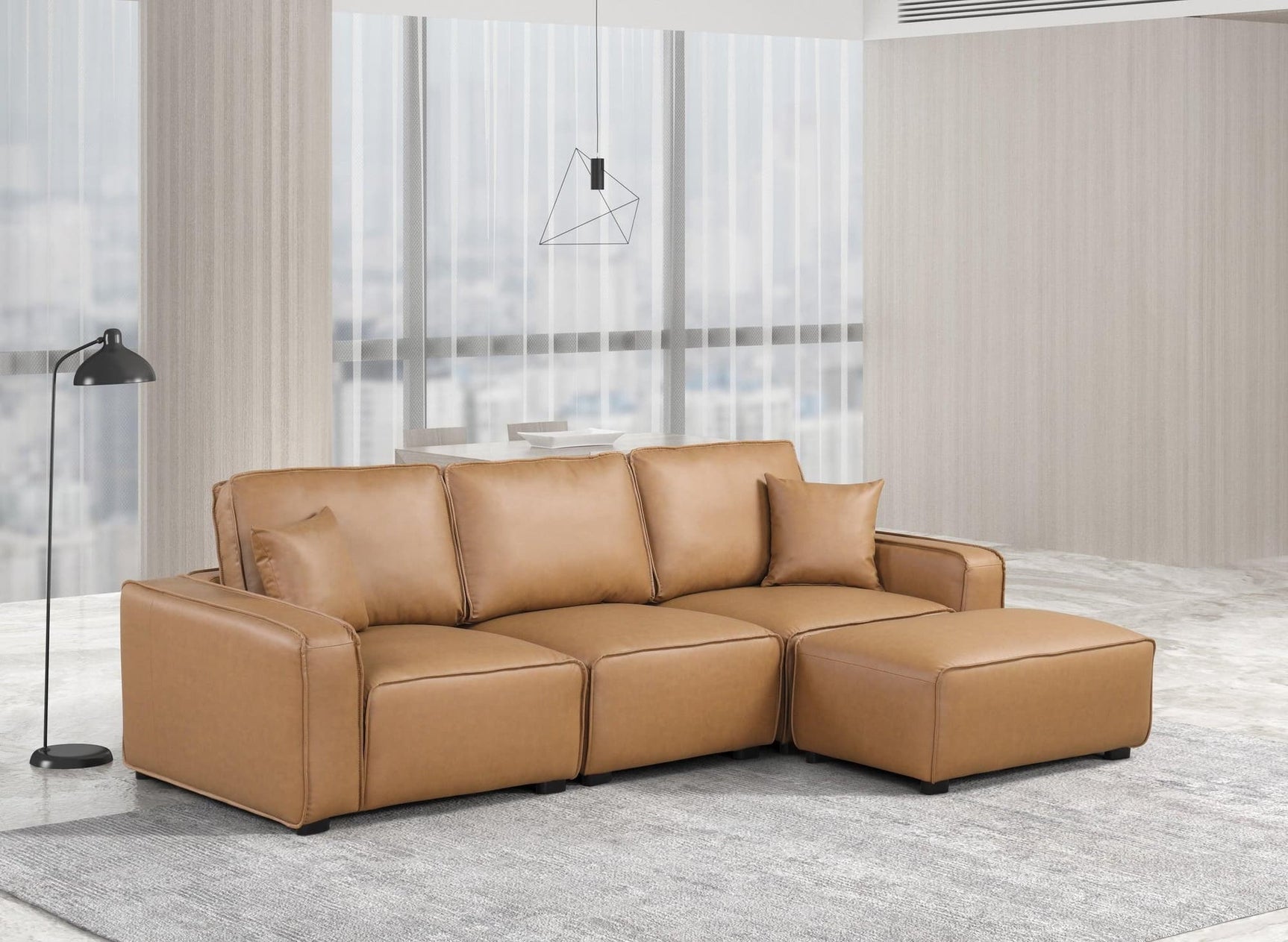 Columbia Saddle faux leather L-shaped sectional sofa front view