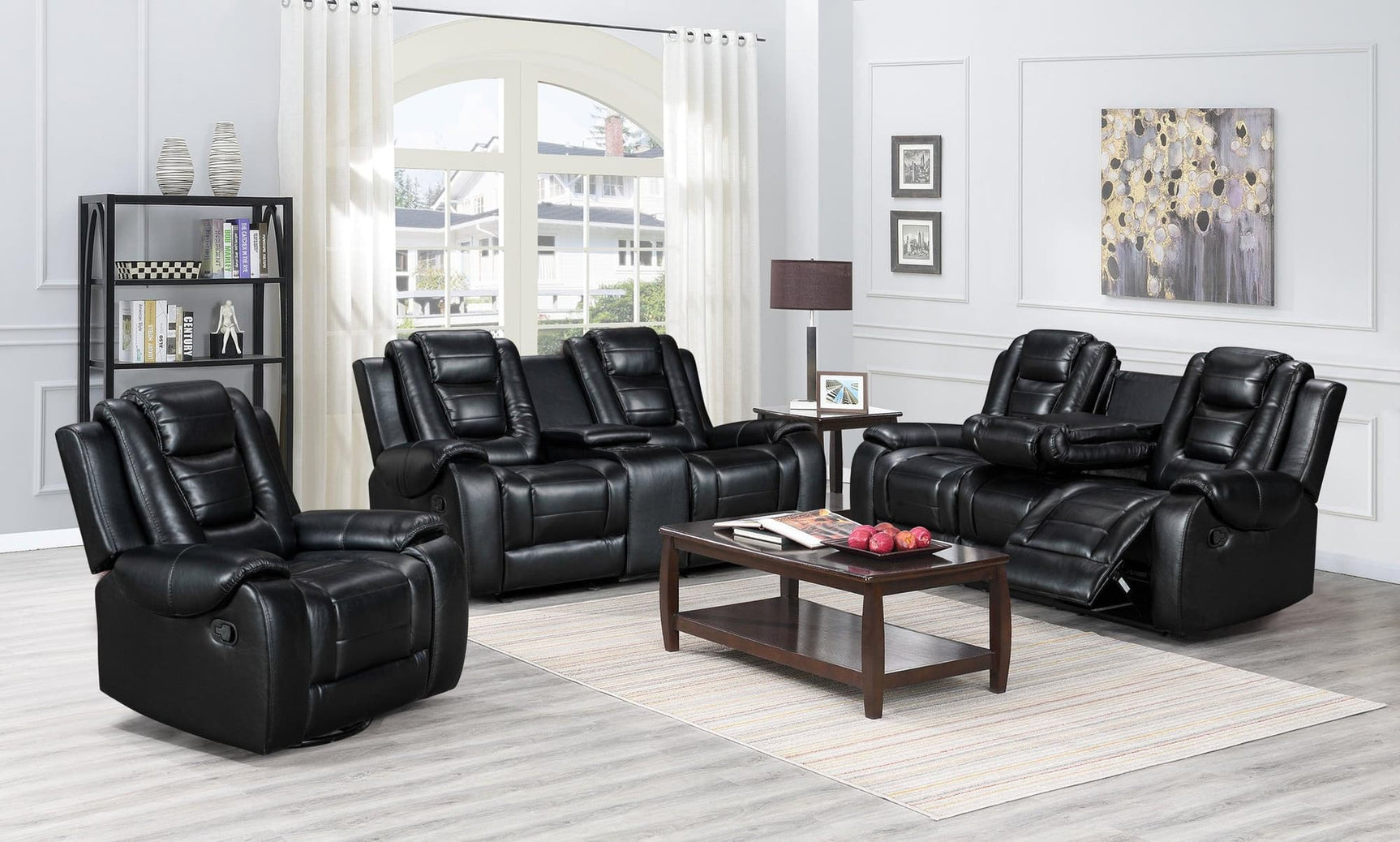 Jordan Black Faux Leather 3-Piece Reclining Set front angle