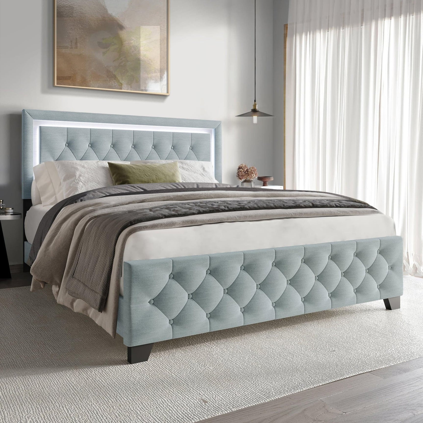Oluma Taupe Upholstered Tufted Panel Twin Bed full view
