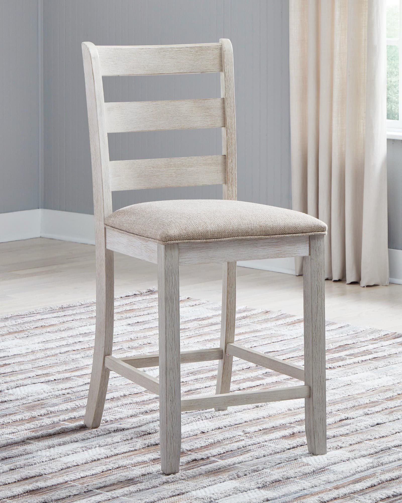 Skempton White and Light Brown Upholstered Counter Height Bar Stool front view