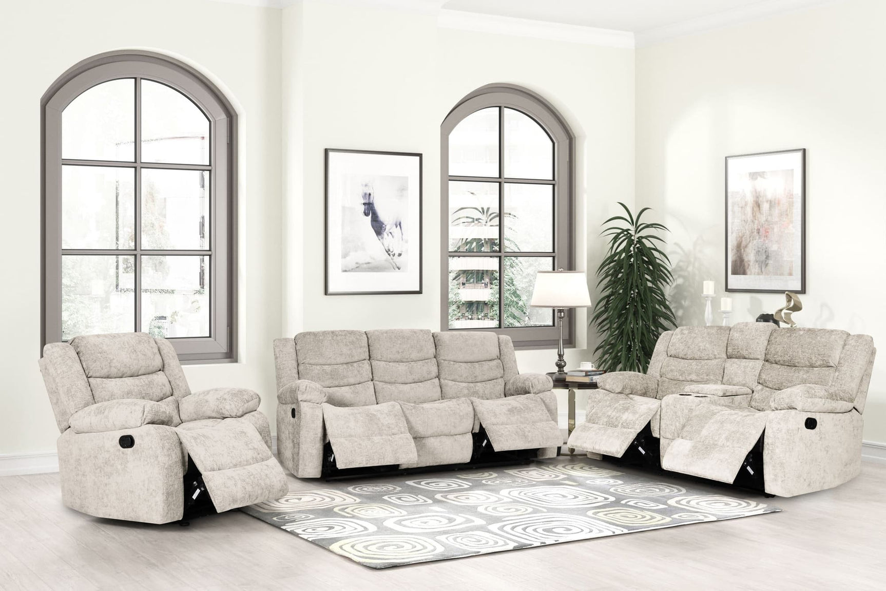 Oliver beige fabric reclining sofa