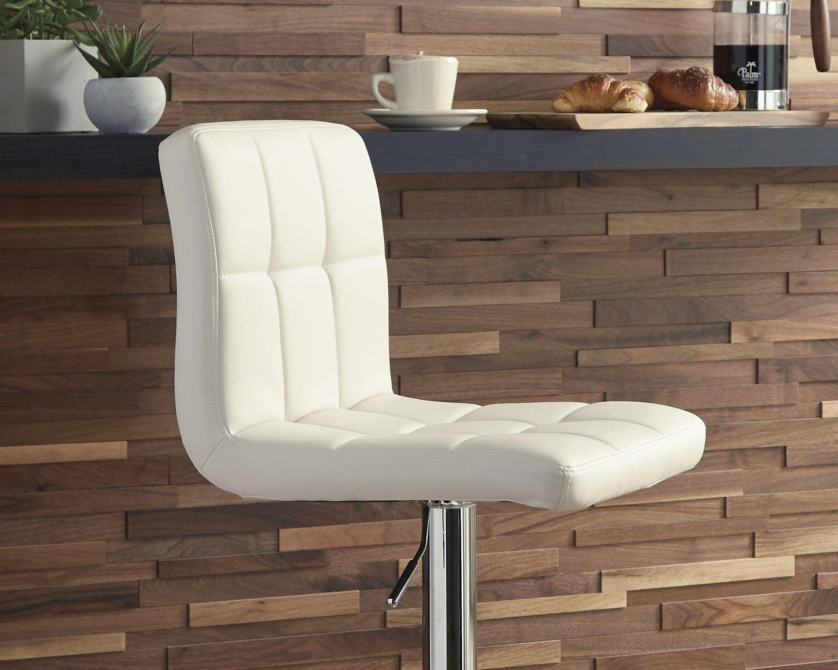 Bellatier Bone Adjustable Height Bar Stool front view showing tufted upholstery