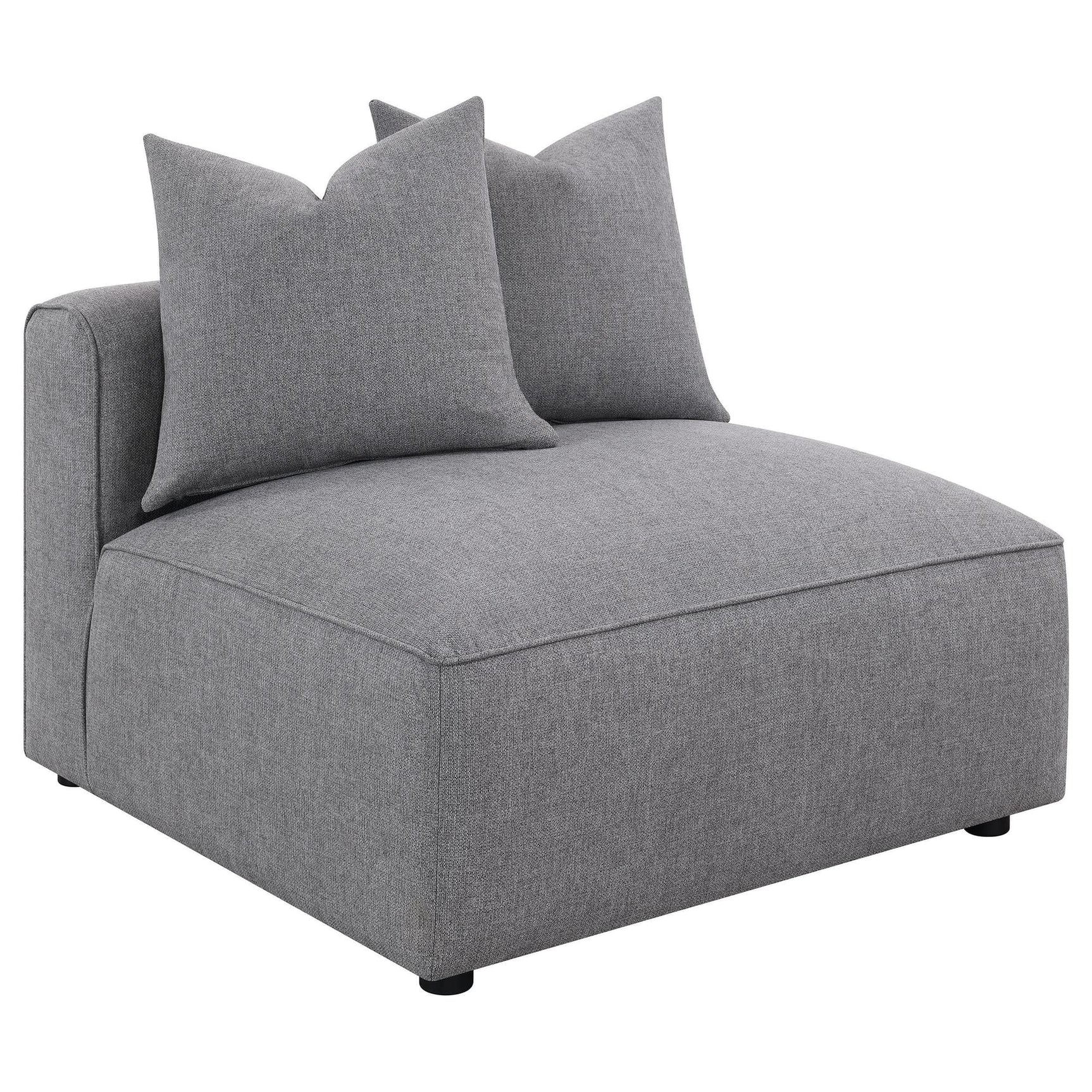 Jennifer grey upholstered armless chair side view