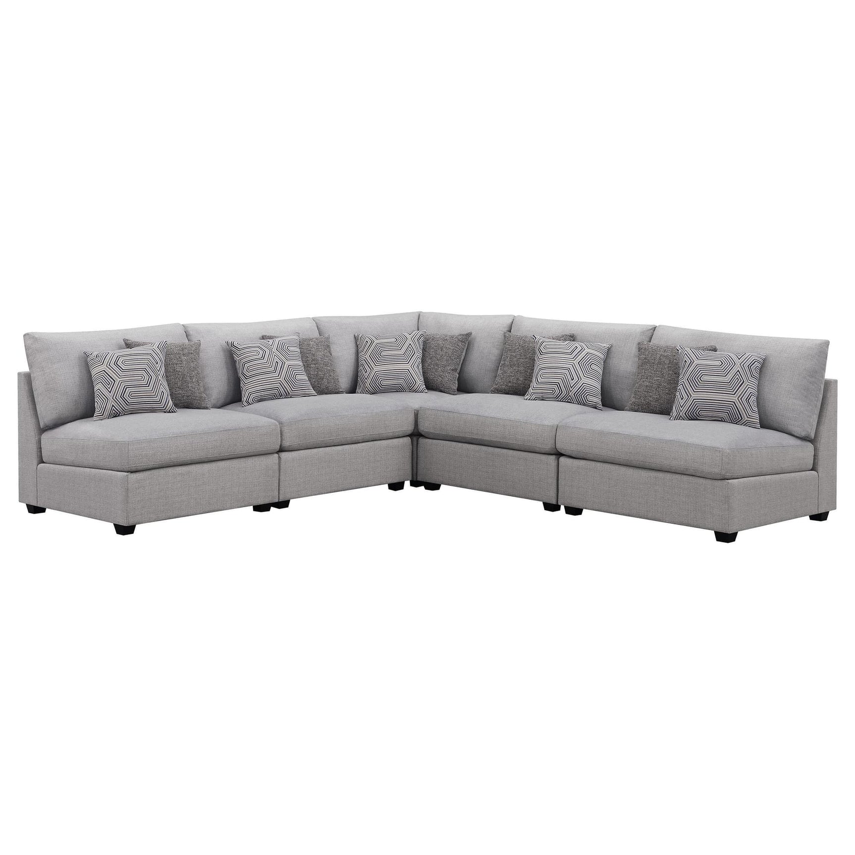 Cambria 5-piece grey upholstered modular sectional sofa front view
