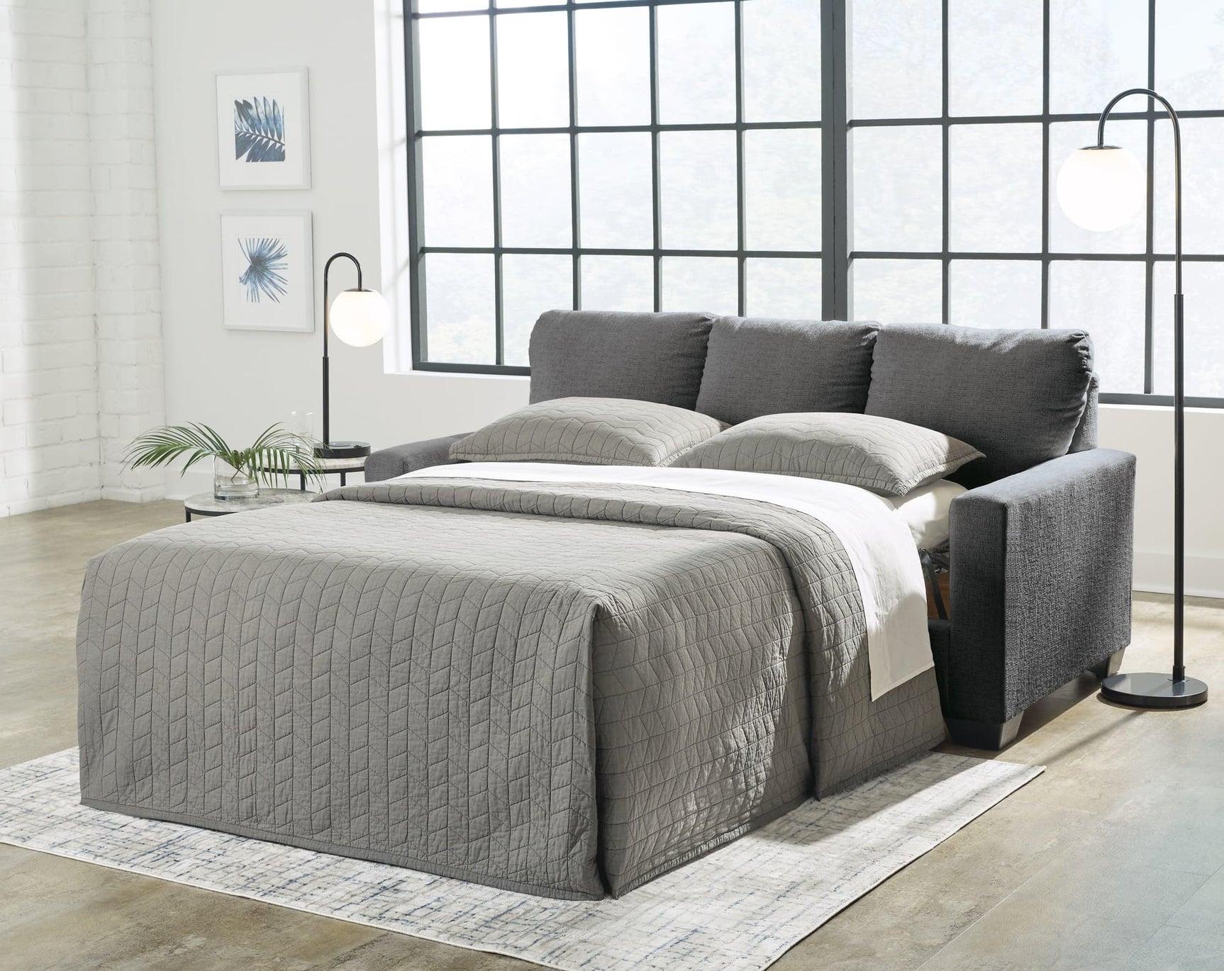 Rannis Pewter Chenille Full Sofa Sleeper front angle