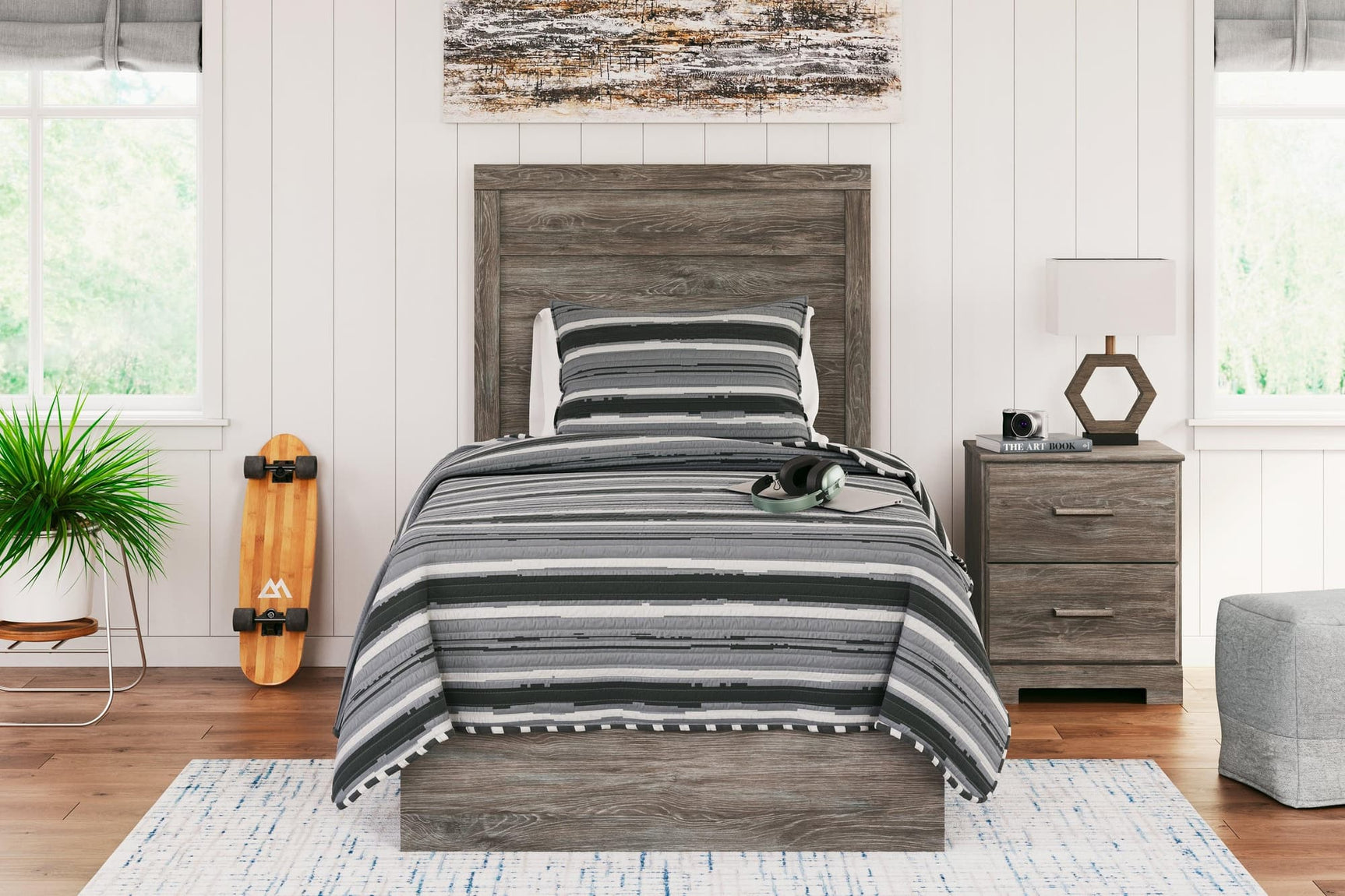 Ralinksi Gray Twin Panel Bed front angle view