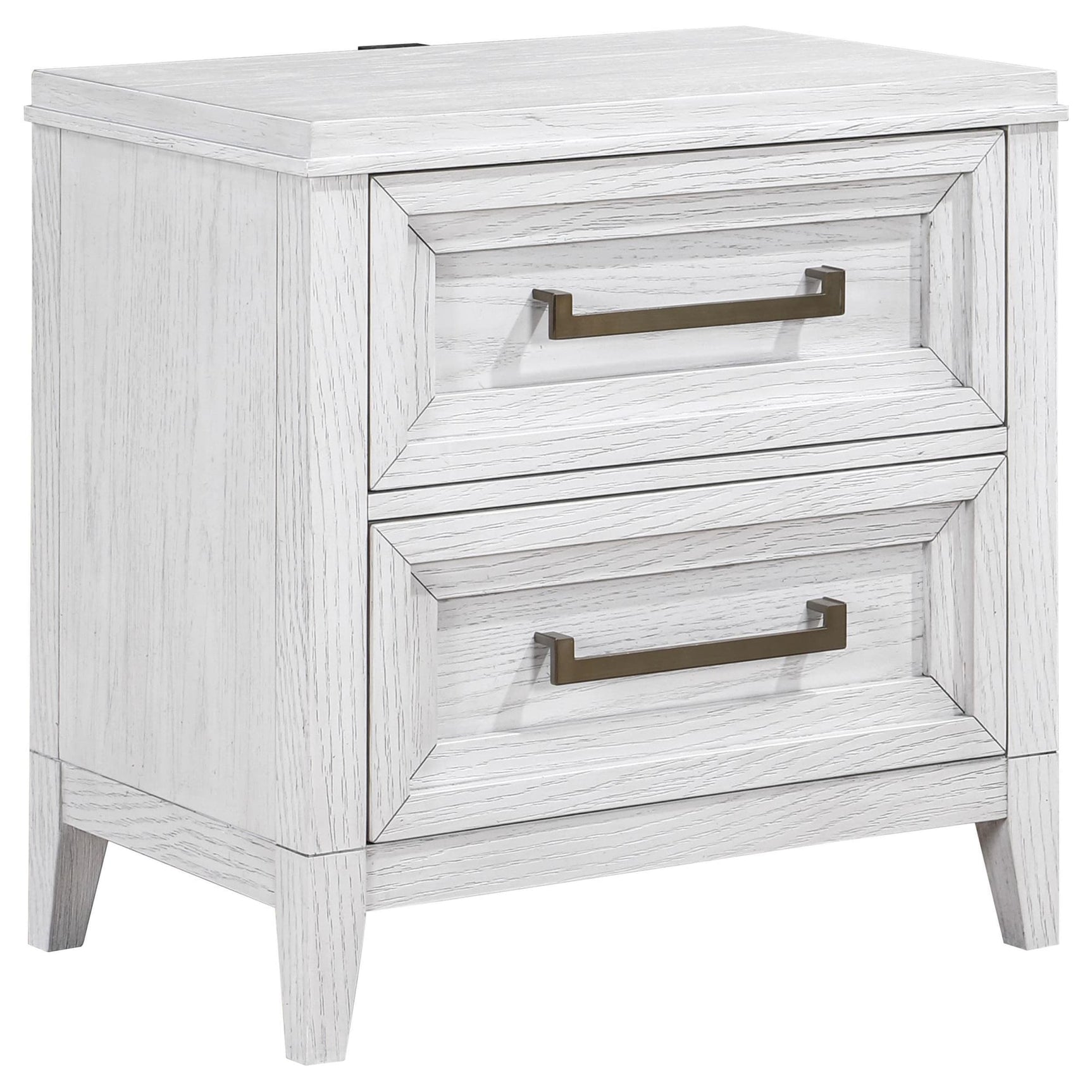 Marielle 2-drawer nightstand front view in distressed white