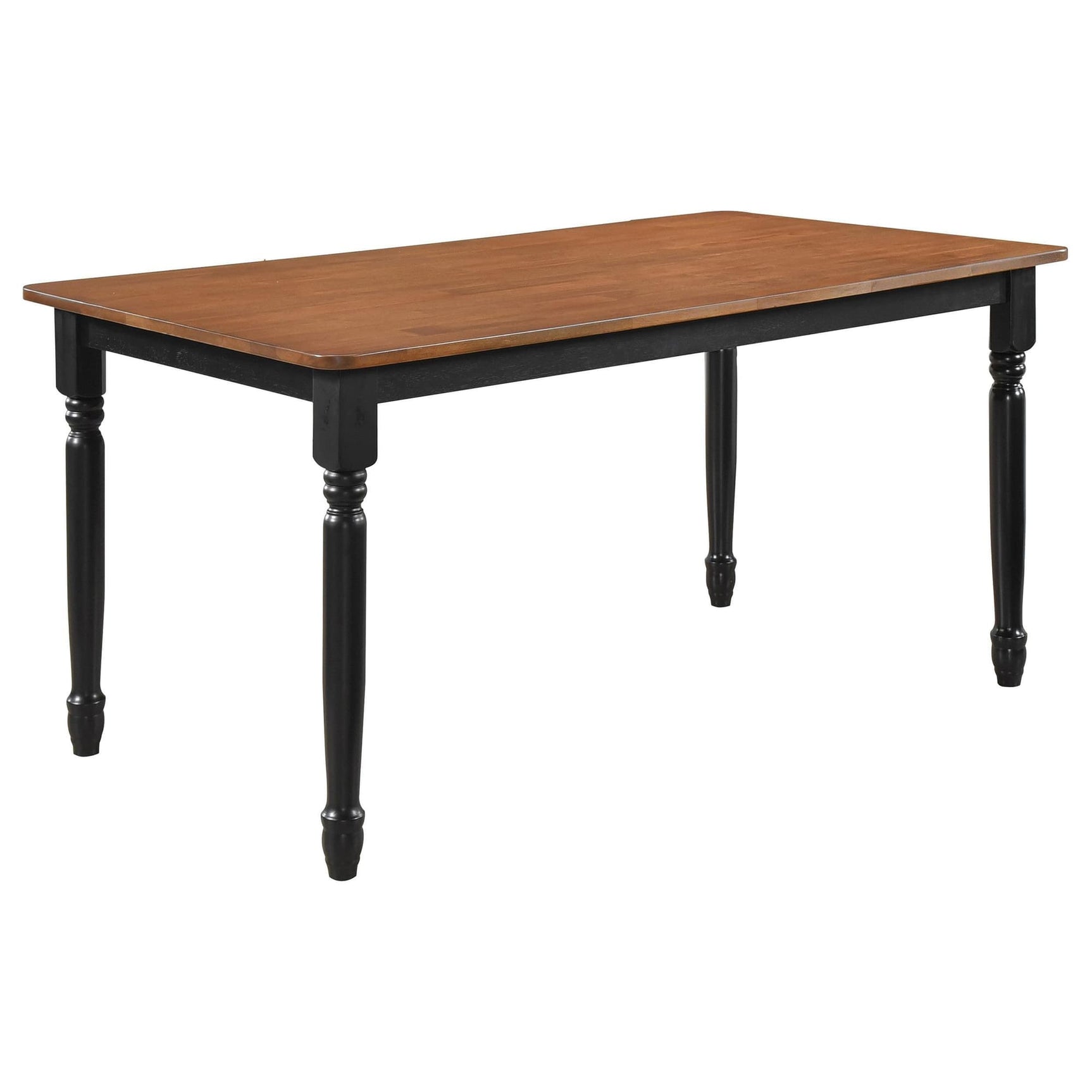 Hollyoak 63-inch rectangular wood dining table walnut finish with black base front angle